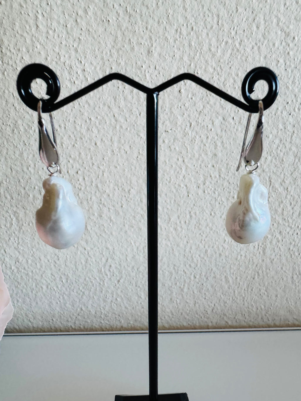 925 Sterling Silver Rhodium Plated Freshwater Pearl Drop Earrings, Large Baroque Dangle, Elegant Bridal Jewellery, Anniversary Gift