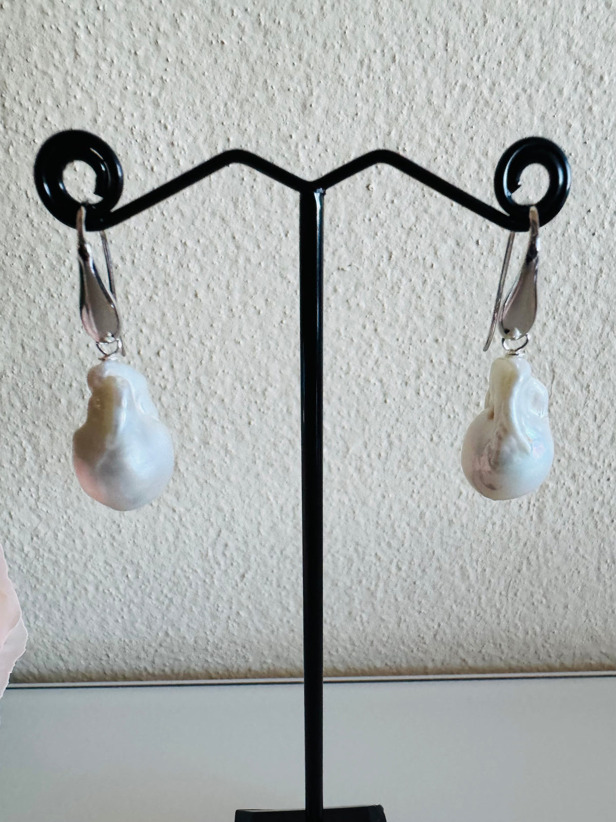 925 Sterling Silver Rhodium Plated Freshwater Pearl Drop Earrings, Large Baroque Dangle, Elegant Bridal Jewellery, Anniversary Gift