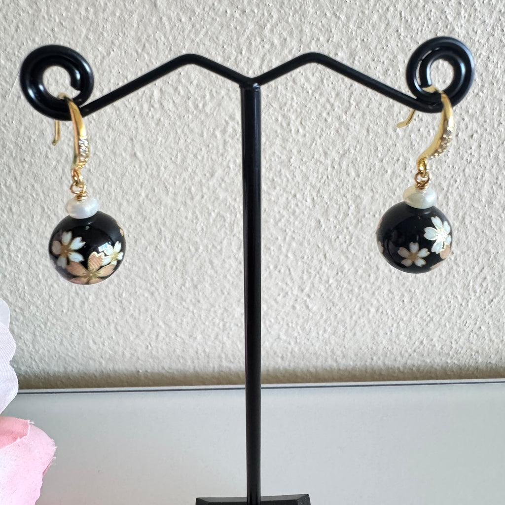 Sterling silver Japanese tensha beads and freshwater pearl earrings