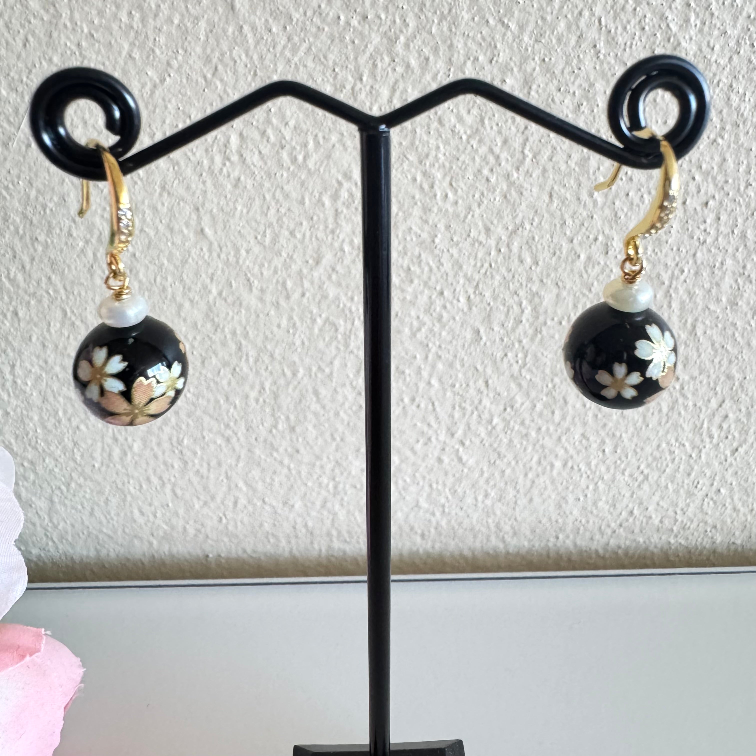 Sterling silver Japanese tensha beads and freshwater pearl earrings