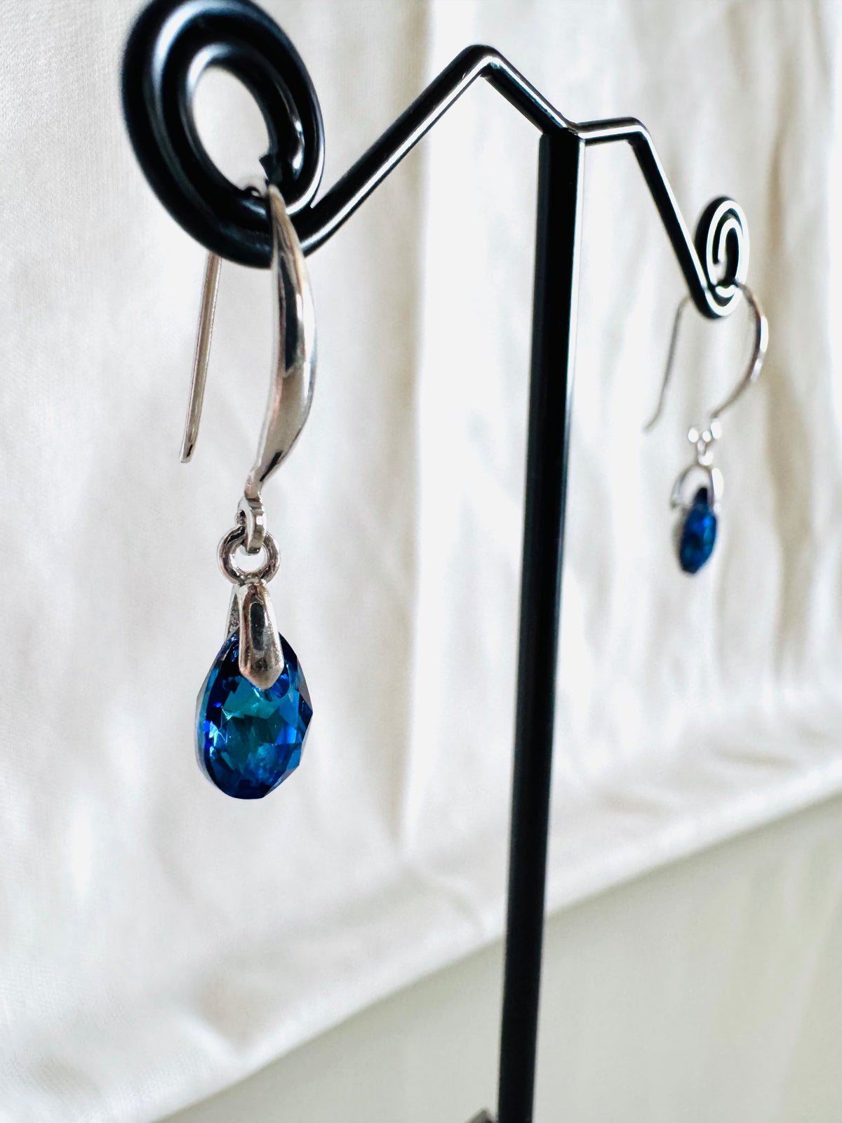 Swarovski Crystal Drop Earrings, Sterling Silver Dangle Earrings, Handmade Australian Jewellery, Pinkish Blue Crystal, Gift for Her