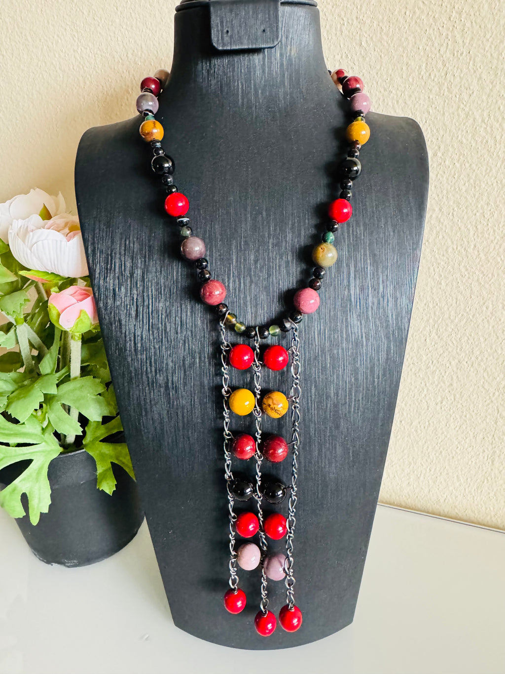 Mookaite Jasper and Red Shell Pearl Necklace, Surgical Stainless Steel Clasp, Tarnish Resistant Brass Chain, Gift for Her, Handmade Sydney