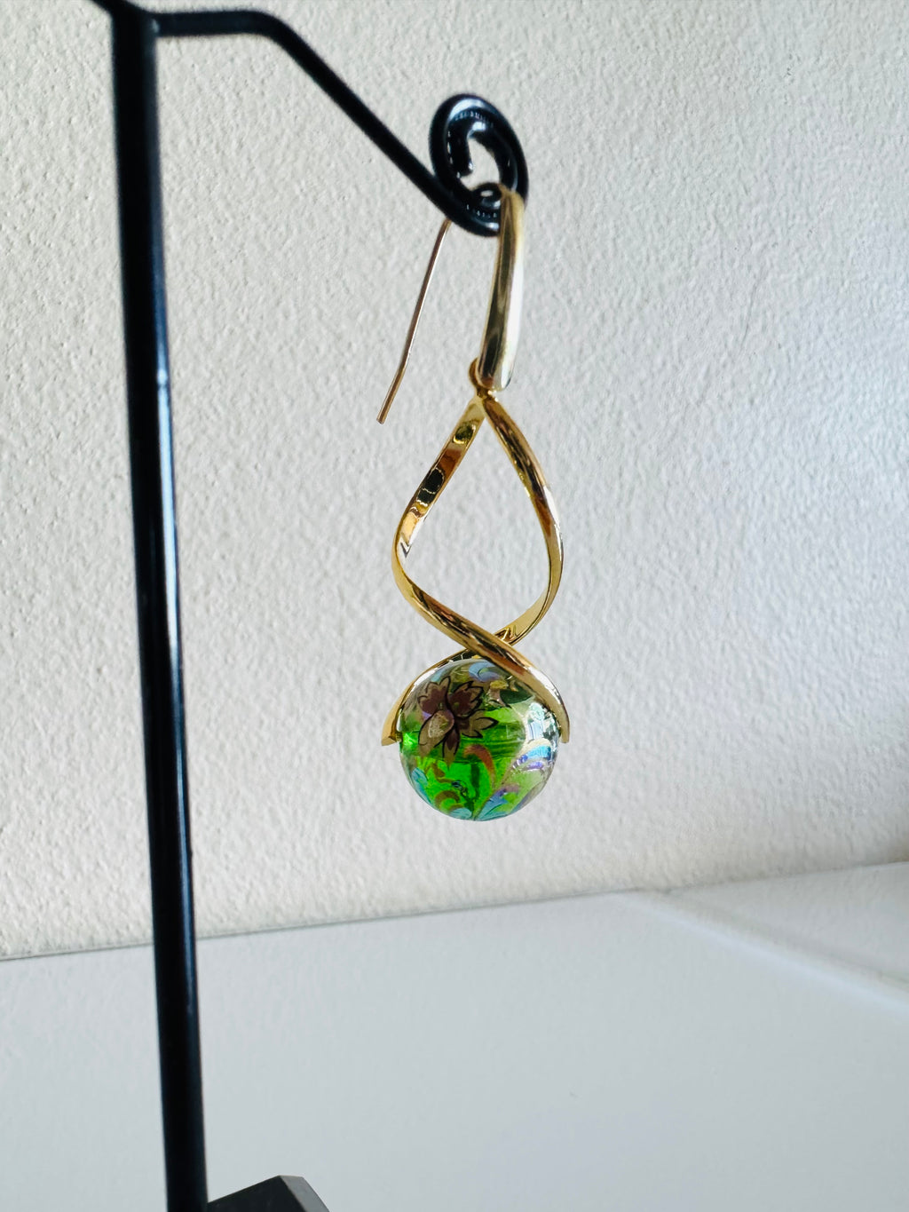Japanese Tensha Beads Earrings with Surgical Gold Stainless Steel Hooks