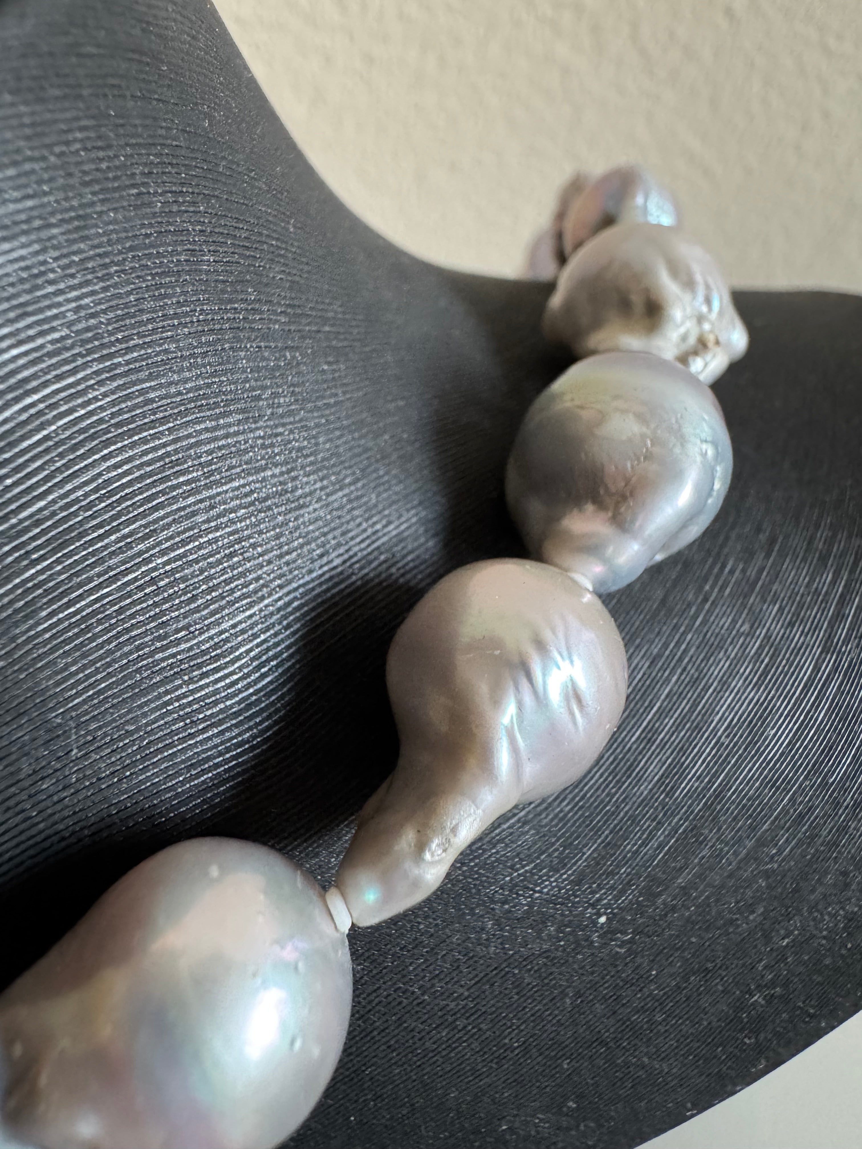 Large Grey Colour Baroque Pearl Necklace, 925 Sterling Silver Puch Clasp, Genuine Pearl Jewelry, Handcrafted in Australia, Exclusive Gift