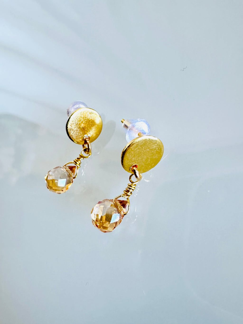 Handmade Golden Crystal Drop Earrings, Surgical Stainless Gold Studs, Lightweight Comfort