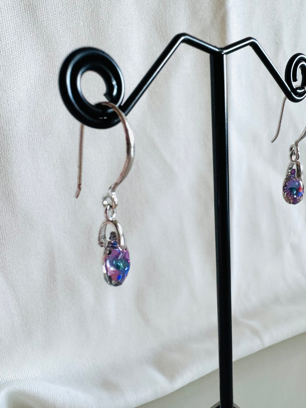 Swarovski Crystal Drop Earrings, Sterling Silver Dangle Earrings, Handmade Australian Jewellery, Pinkish Blue Crystal, Gift for Her