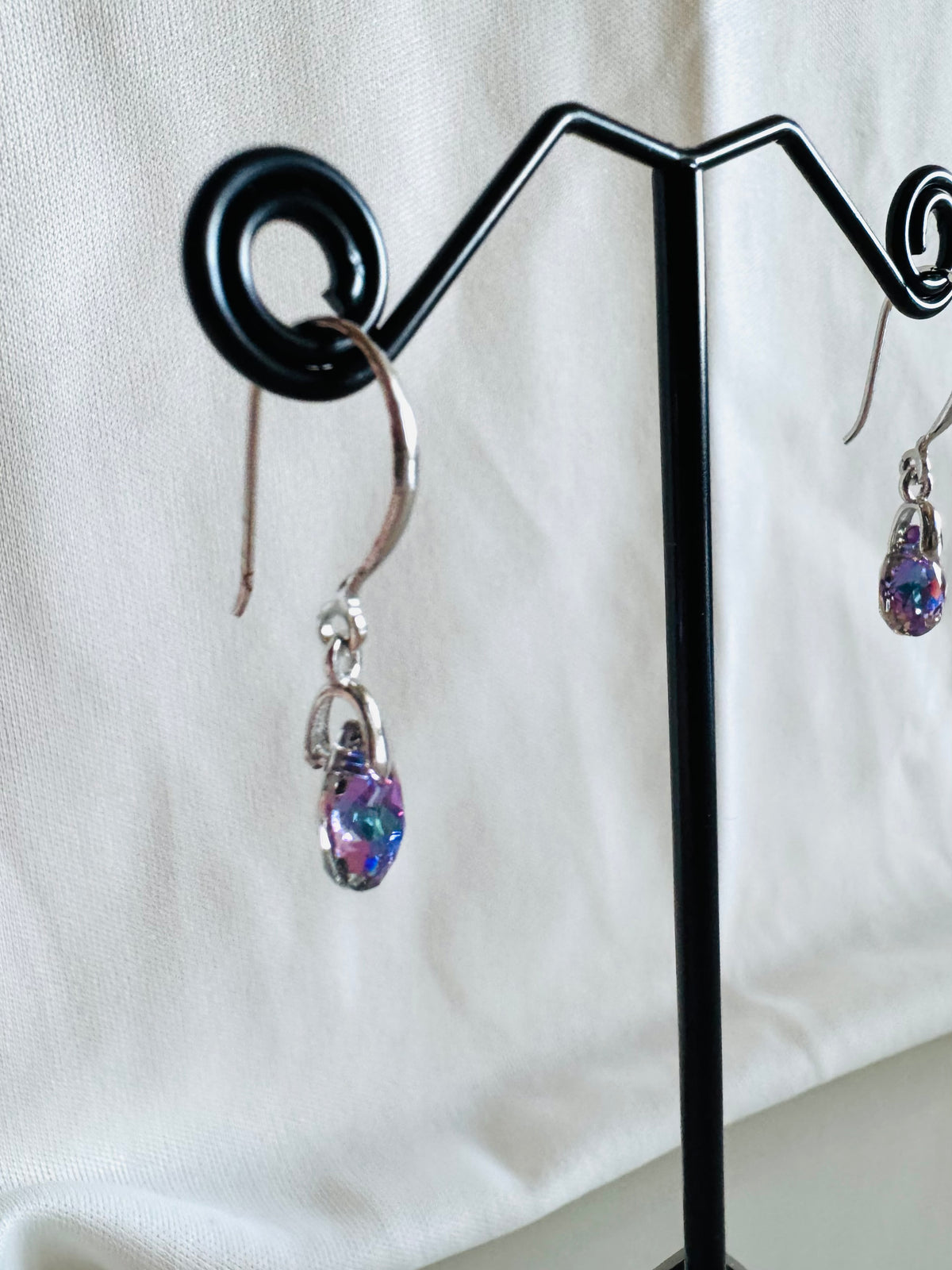Swarovski Crystal Drop Earrings, Sterling Silver Dangle Earrings, Handmade Australian Jewellery, Pinkish Blue Crystal, Gift for Her