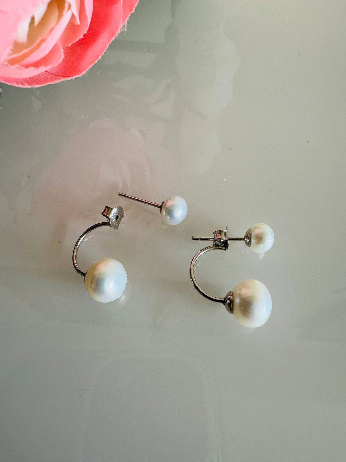 925 Sterling Silver Rhodium Plated Freshwater Pearl Studs Earrings, Elegant Bridal Jewellery, Anniversary Gift