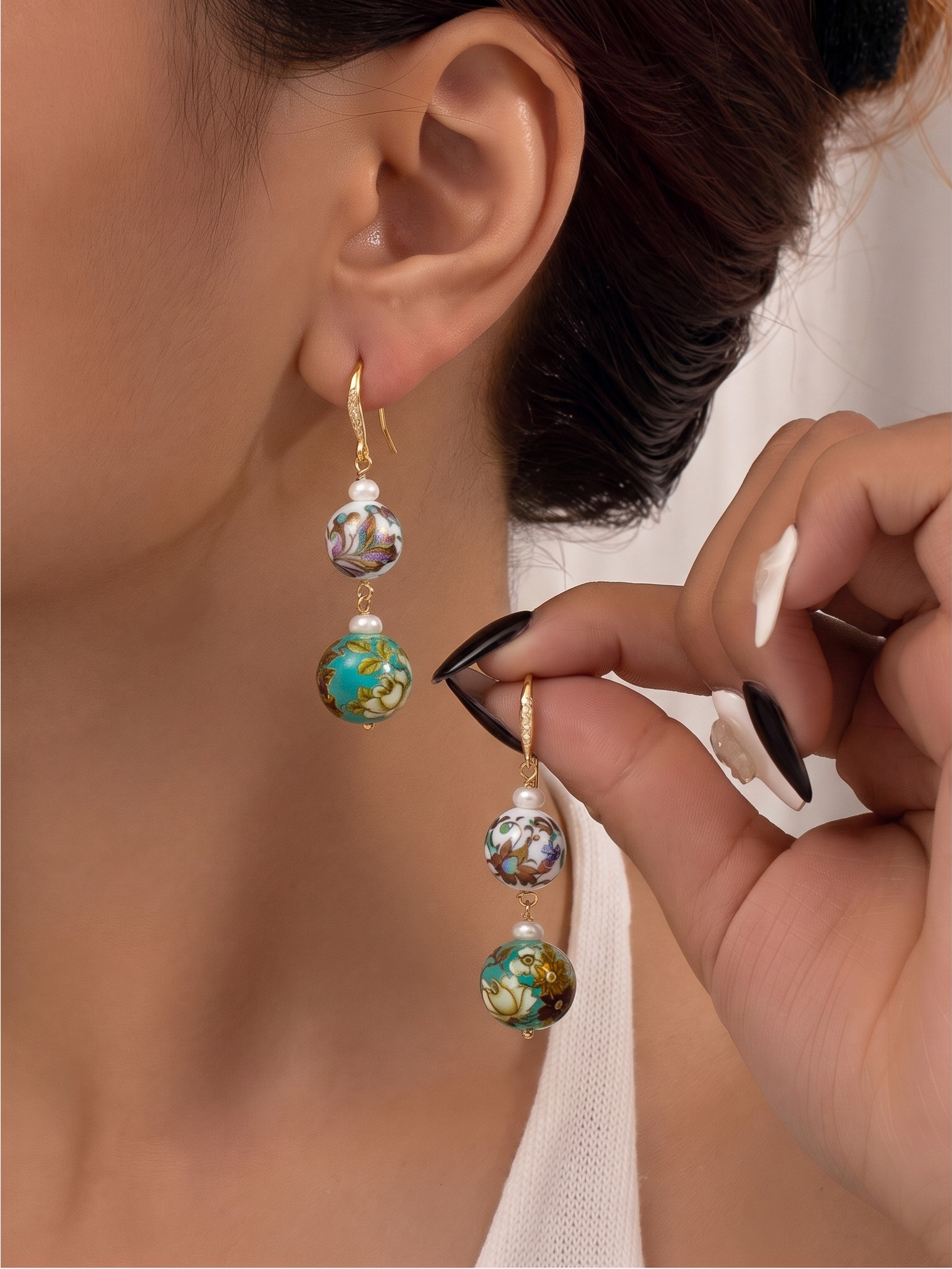 Japanese tensha beads and freshwater pearl earrings with Sterling Silver gold plated hooks