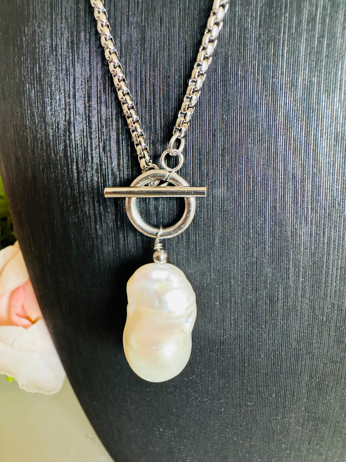Handmade Freshwater Pearl Dangle Necklace, Surgical Stainless Steel Chain & Toggle, Tarnish Free Waterproof Jewellery, Minimalist