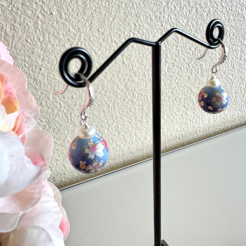 Sterling silver Japanese tensha beads and freshwater pearl earrings