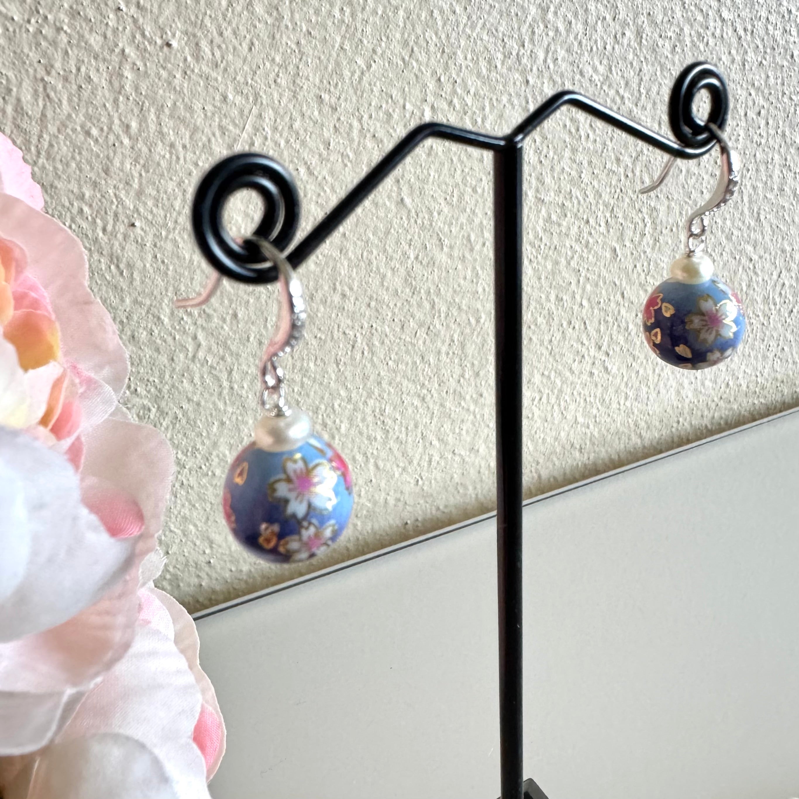 Sterling silver Japanese tensha beads and freshwater pearl earrings