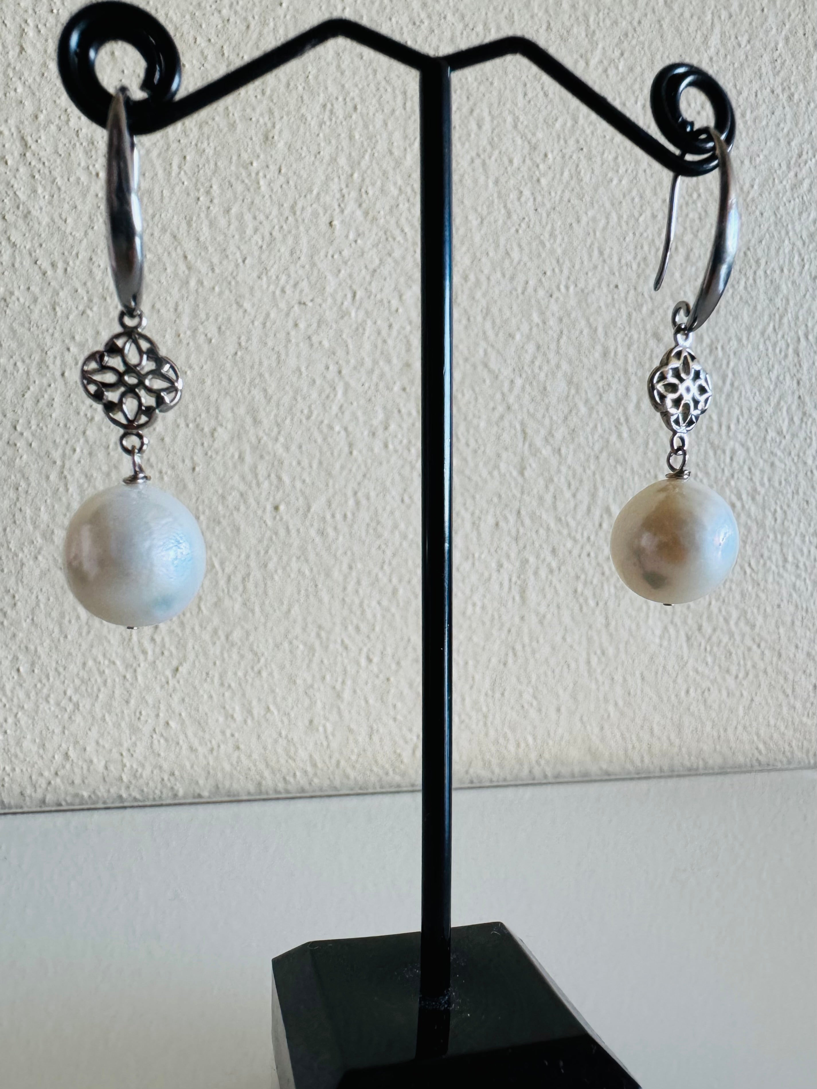 Freshwater Roundish Pearl Drop Earrings With Surgical Stainless Hooks, Dangle, Elegant Bridal Jewellery, Anniversary Gift, 13mm Pearl