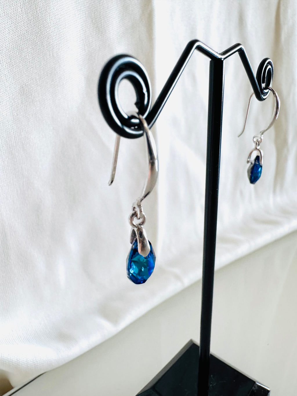 Swarovski Crystal Drop Earrings, Sterling Silver Dangle Earrings, Handmade Australian Jewellery, Pinkish Blue Crystal, Gift for Her