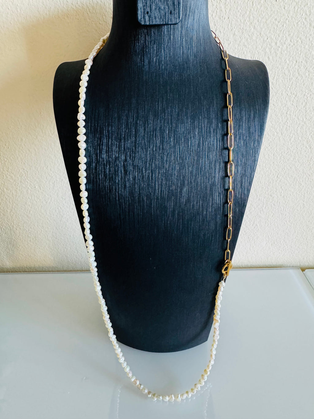 Long Freshwater Pearl Necklace With Surgical Stainless Steel Gold Chain Necklace, 3 Ways wearable Necklace, Handmade Australia, Gift for Her