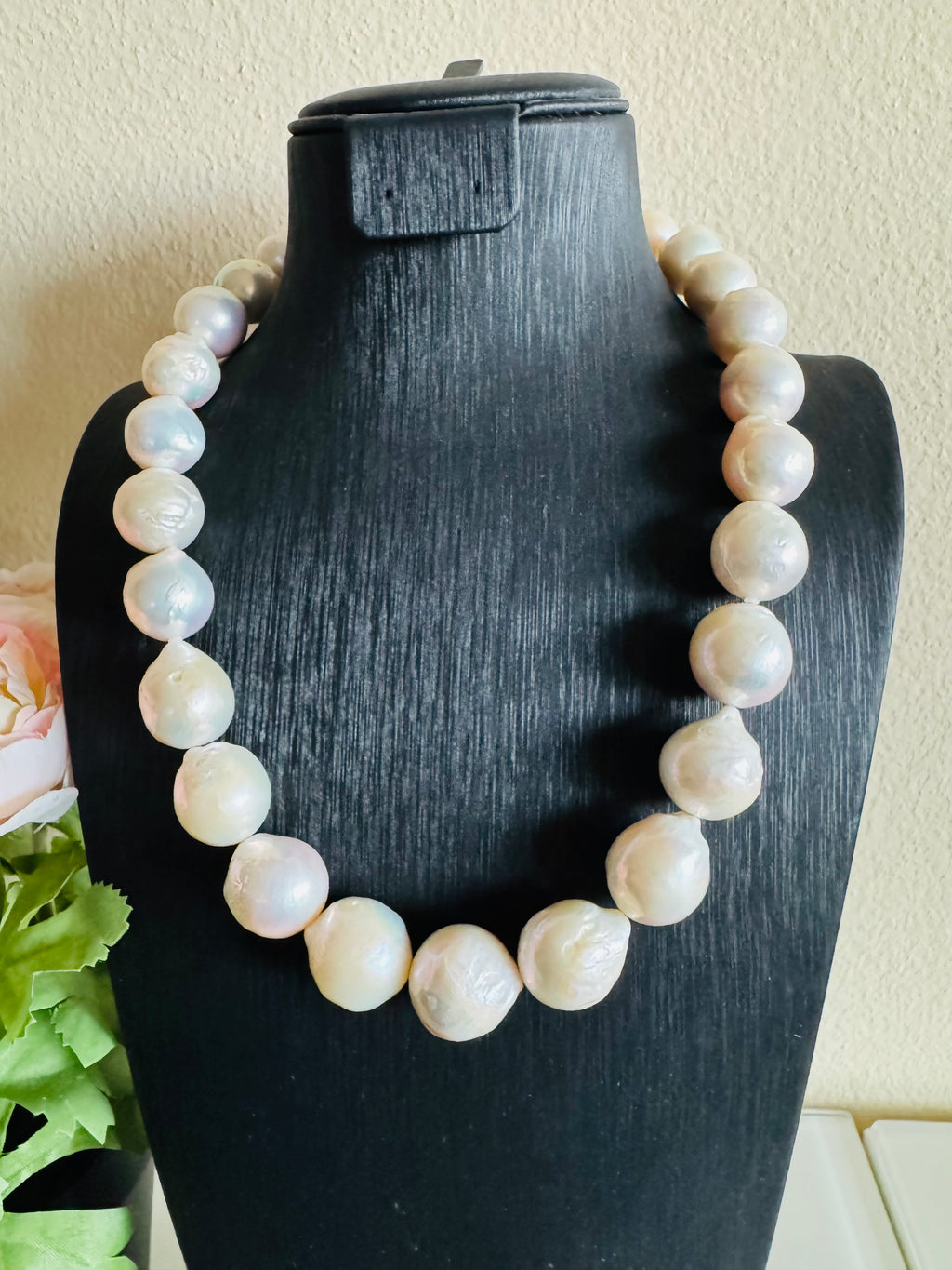 Large White Colour Off Round Pearl Necklace, 925 Sterling Silver Puch Clasp, Genuine Pearl Jewelry, Handcrafted in Australia, Exclusive Gift