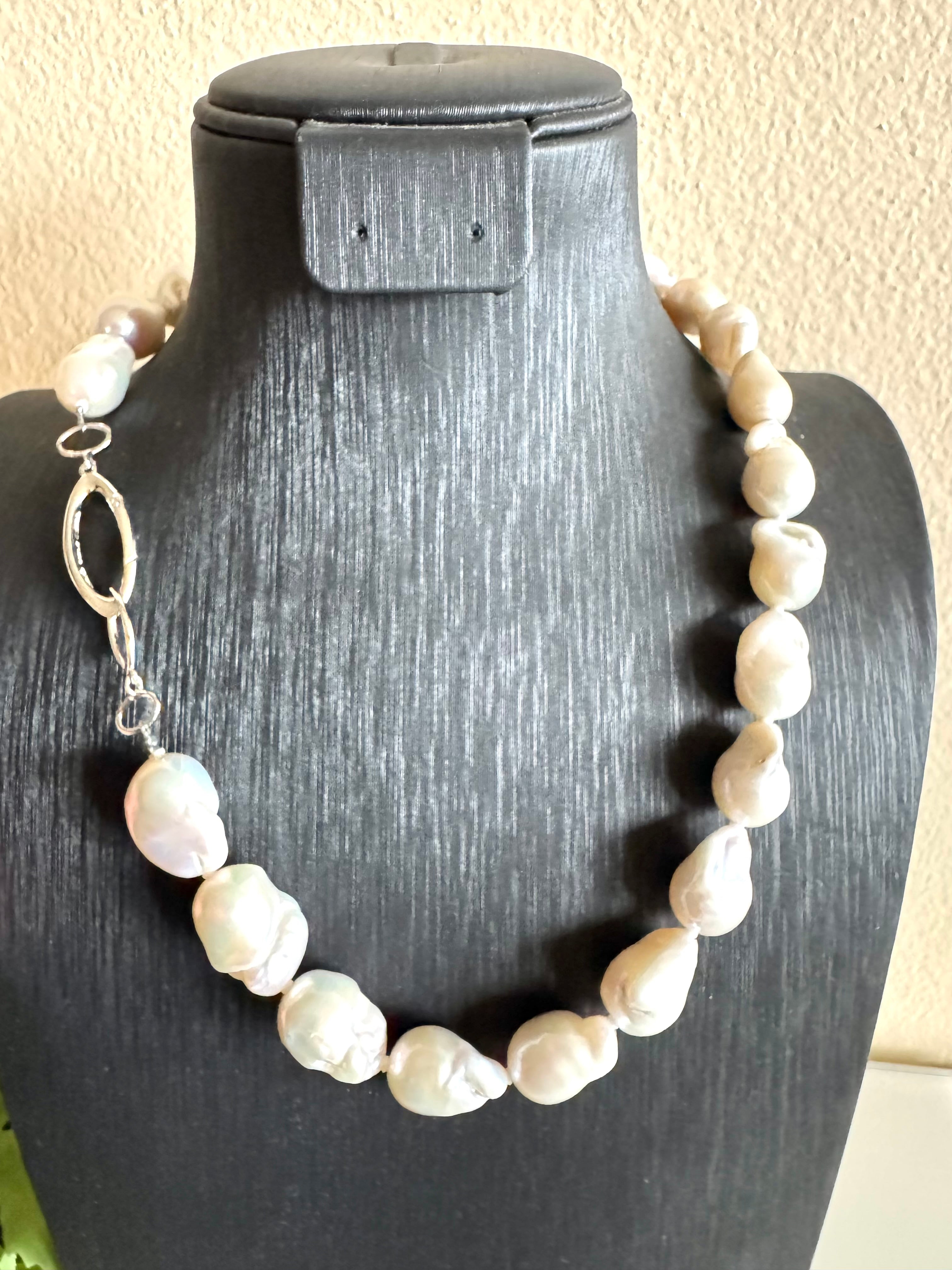 Sterling silver freshwater baroque pearl necklace