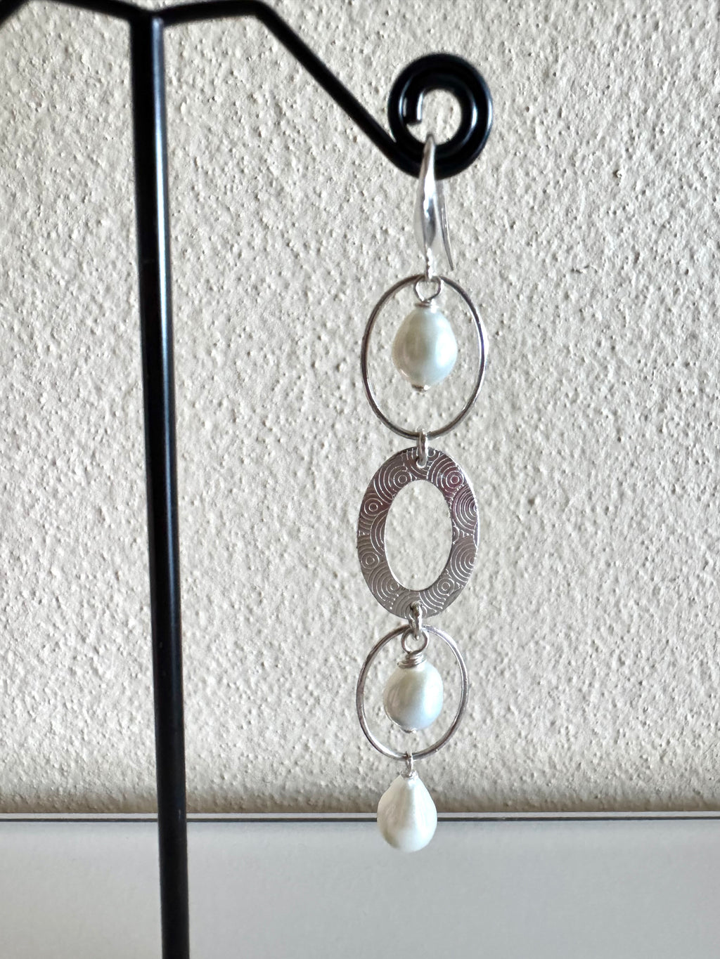 Sterling Silver Freshwater Pearl Trilogy Earrings Long Dangle Statement Earrings Handmade in Australia Gift for Her Anniversary Gift