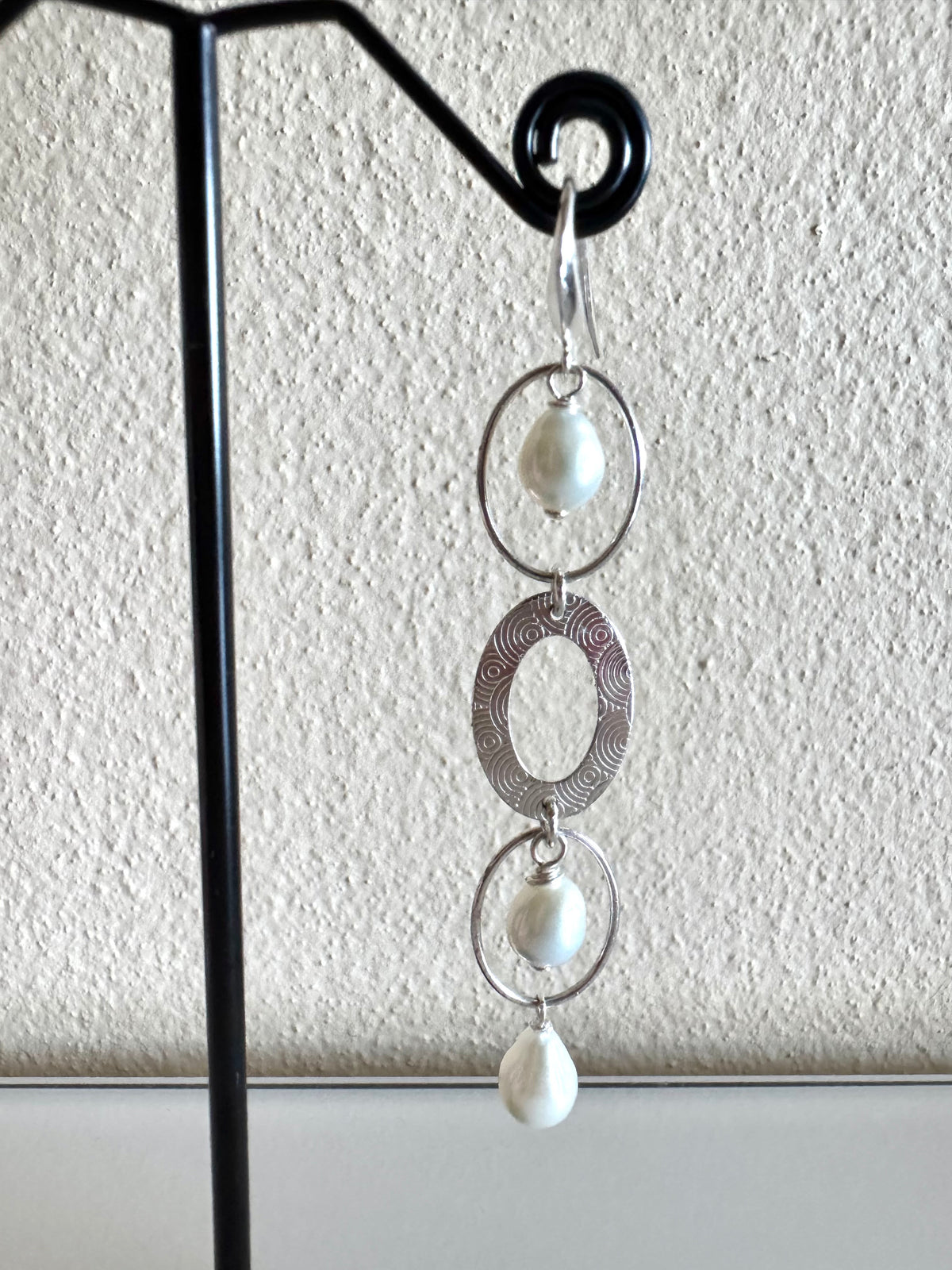 Sterling Silver Freshwater Pearl Trilogy Earrings Long Dangle Statement Earrings Handmade in Australia Gift for Her Anniversary Gift