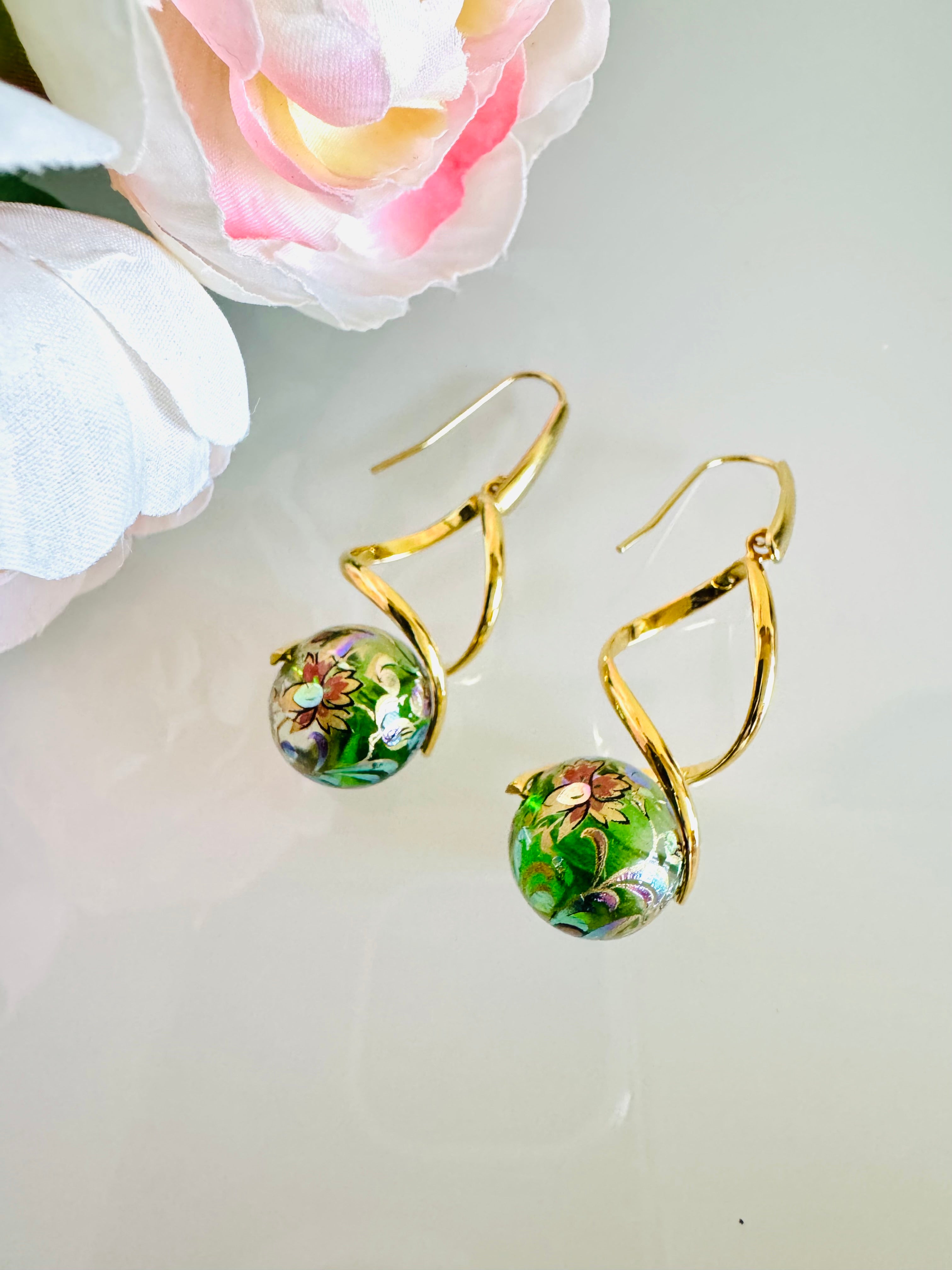 Japanese Tensha Beads Earrings with Surgical Gold Stainless Steel Hooks