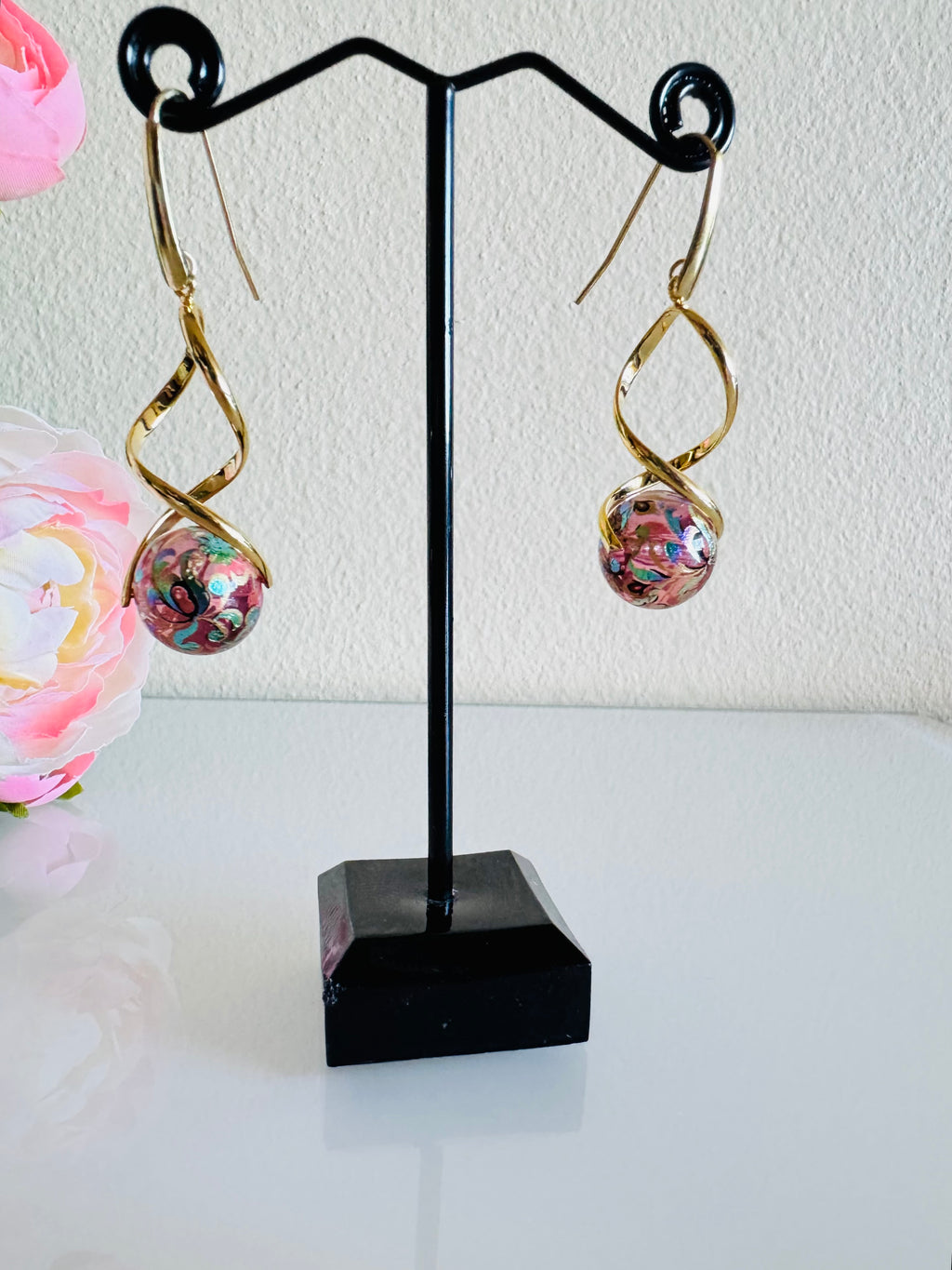 Japanese tensha beads earrings with surgical gold stainless steel hooks