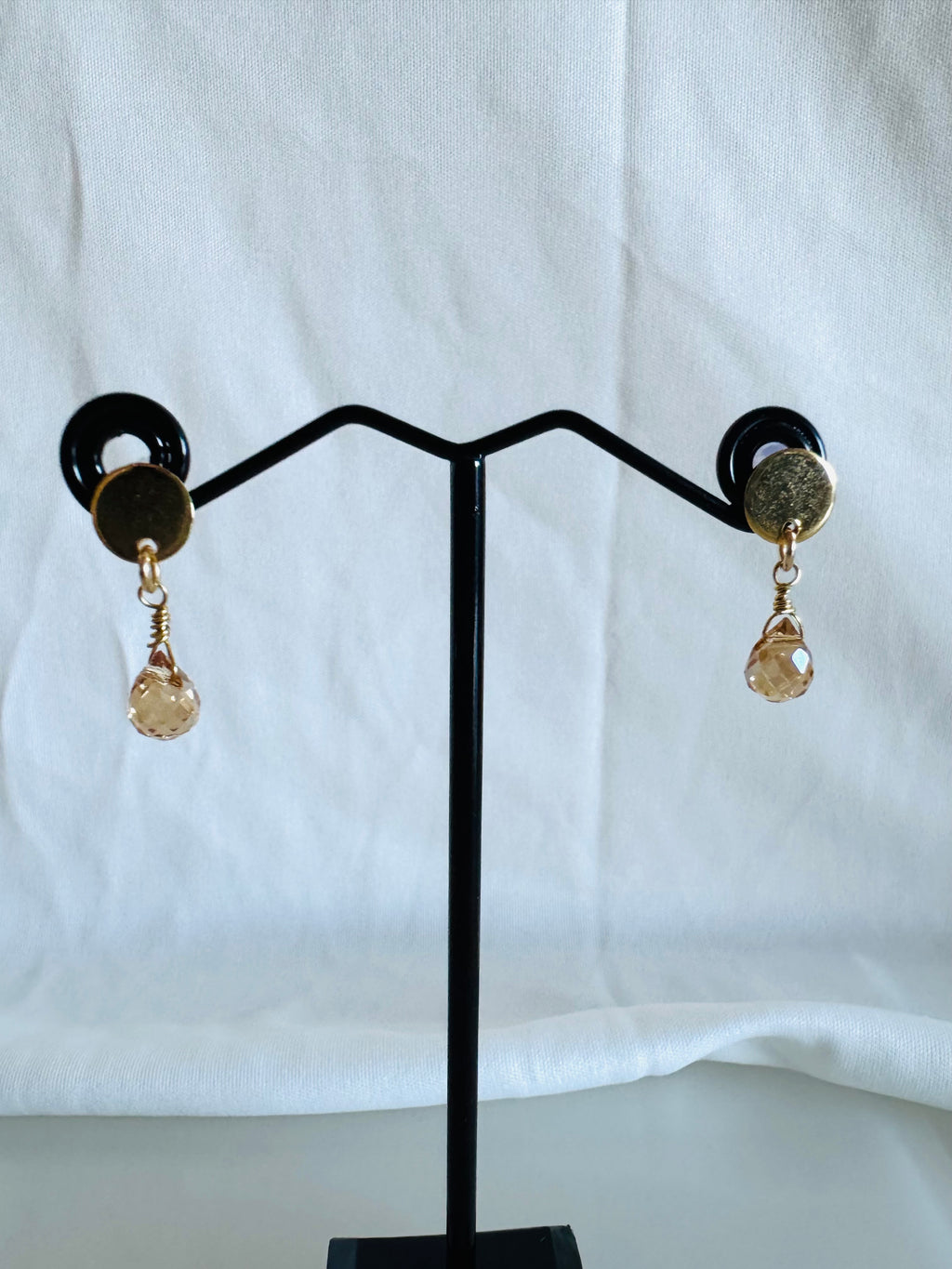 Handmade Golden Crystal Drop Earrings, Surgical Stainless Gold Studs, Lightweight Comfort