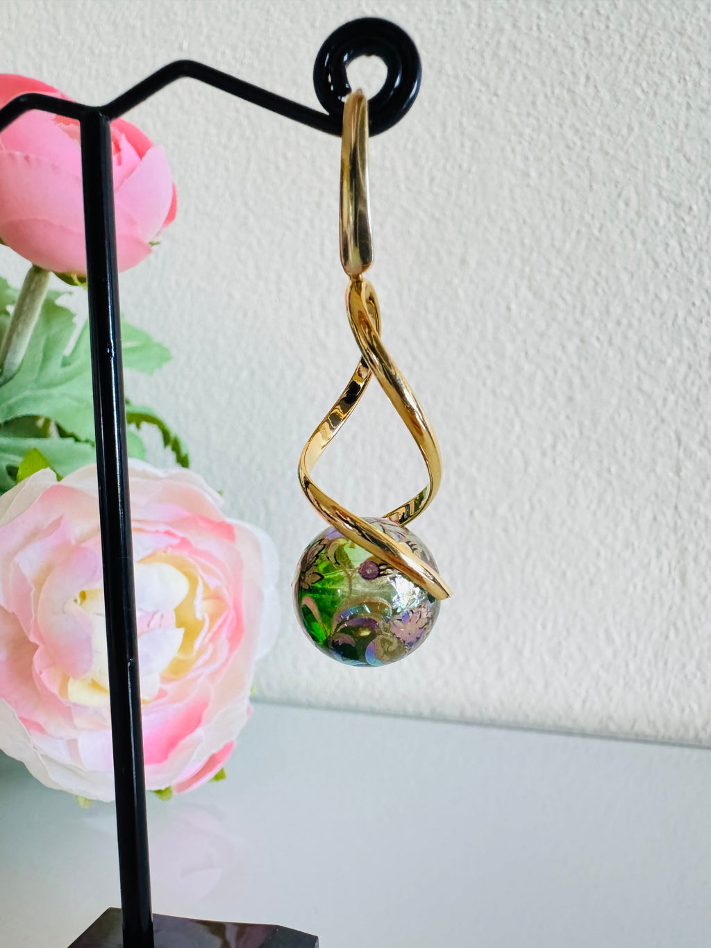 Japanese Tensha Beads Earrings with Surgical Gold Stainless Steel Hooks