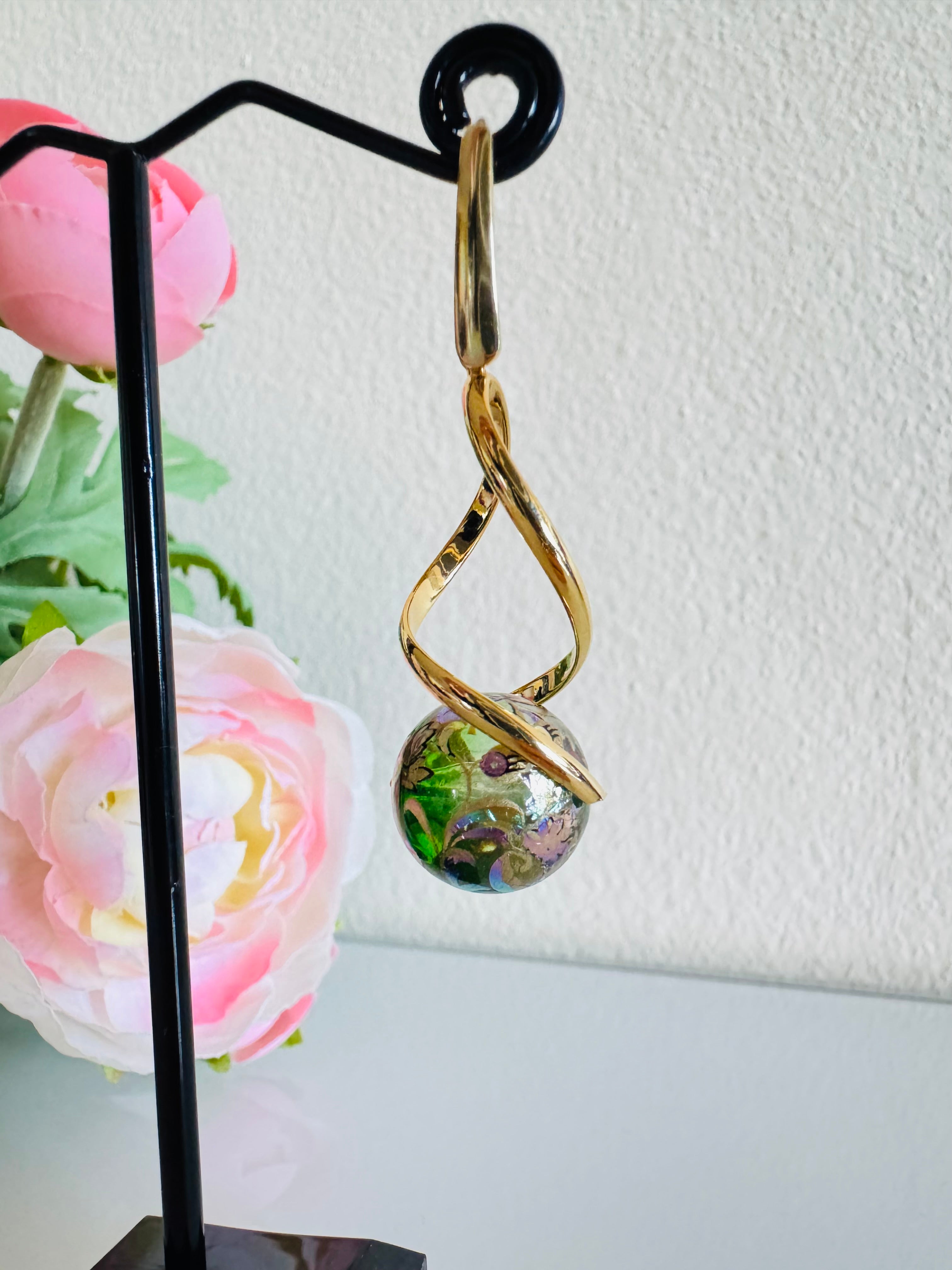 Japanese Tensha Beads Earrings with Surgical Gold Stainless Steel Hooks