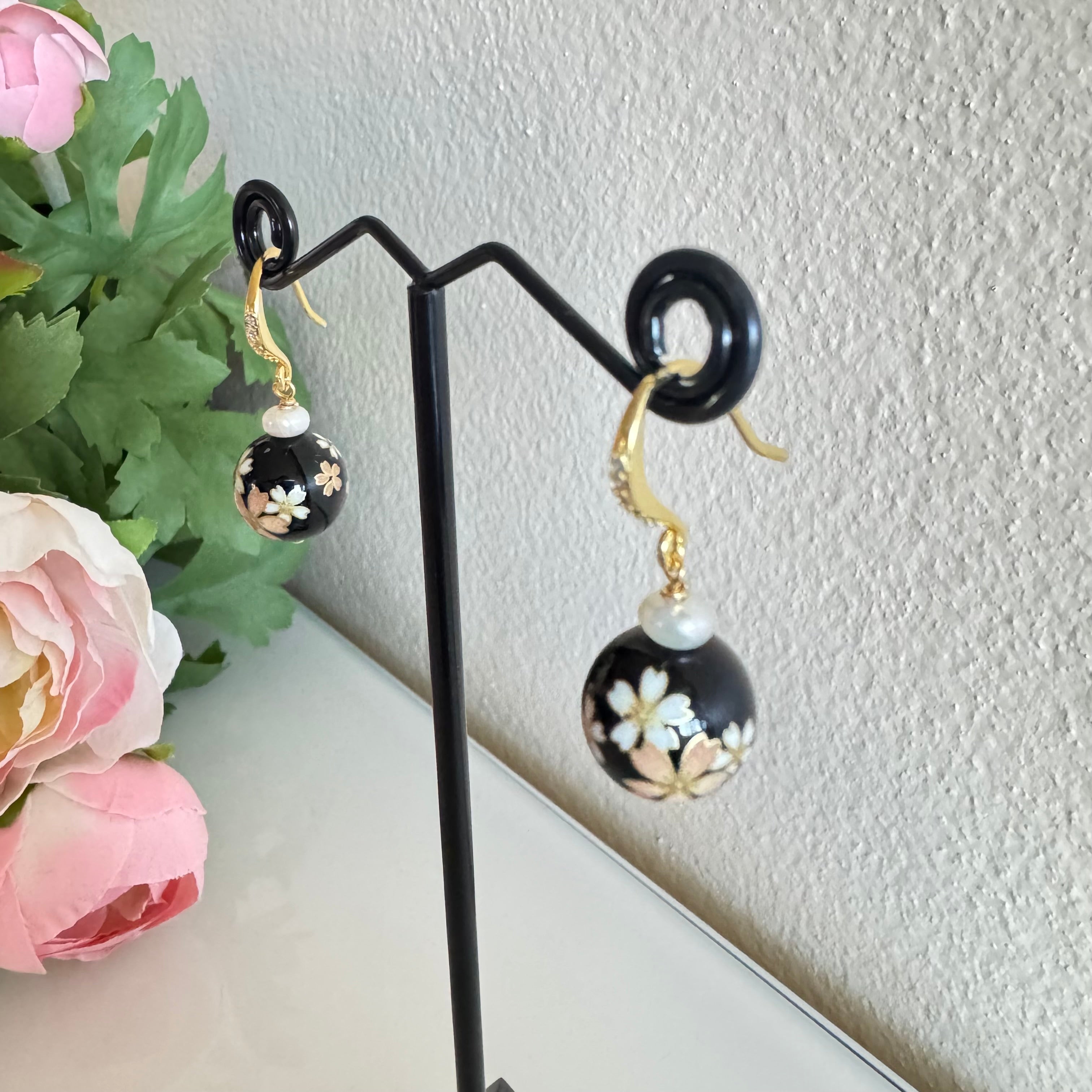Sterling silver Japanese tensha beads and freshwater pearl earrings