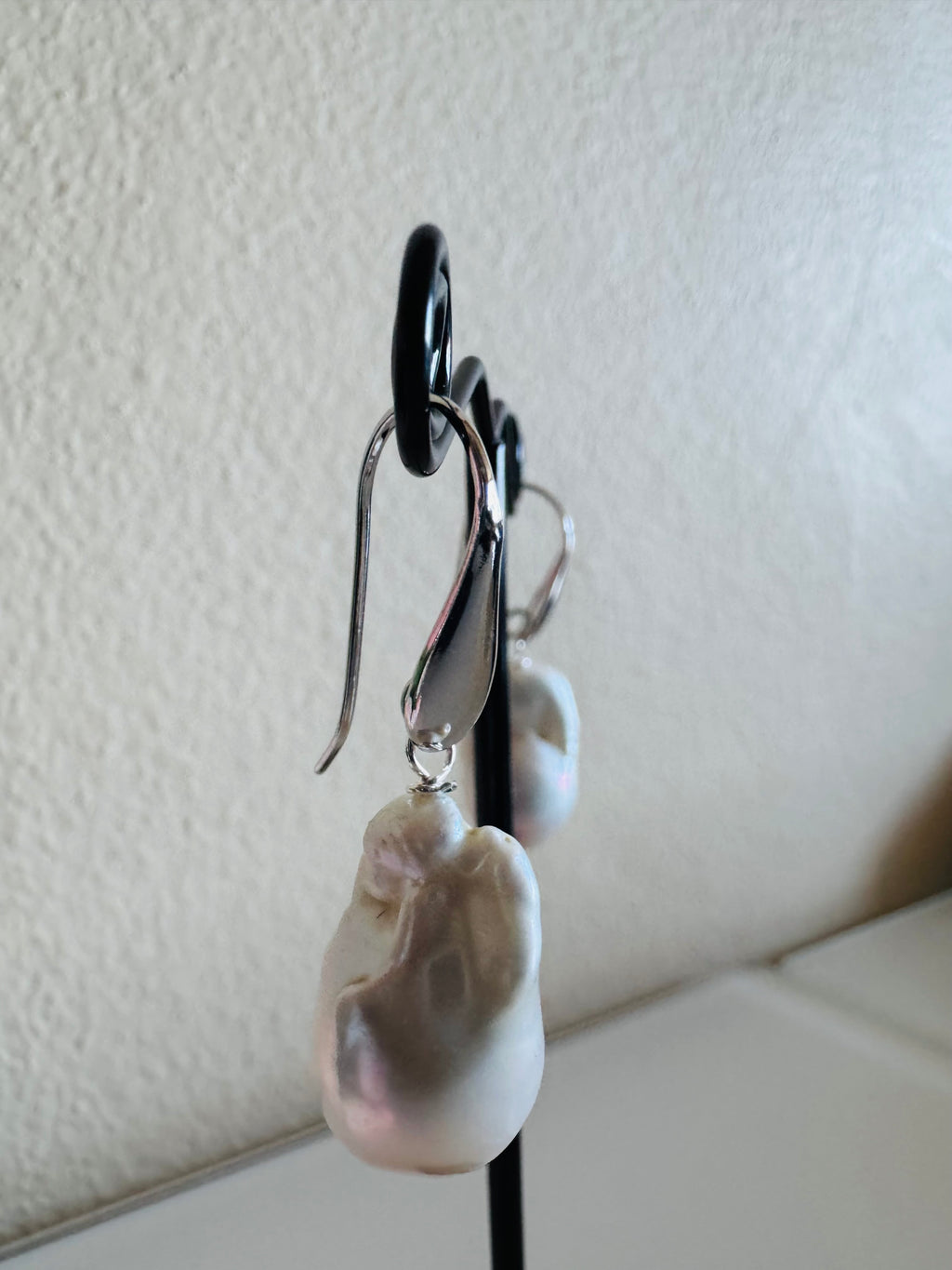 925 Sterling Silver Rhodium Plated Freshwater Pearl Drop Earrings, Large Baroque Dangle, Elegant Bridal Jewellery, Anniversary Gift