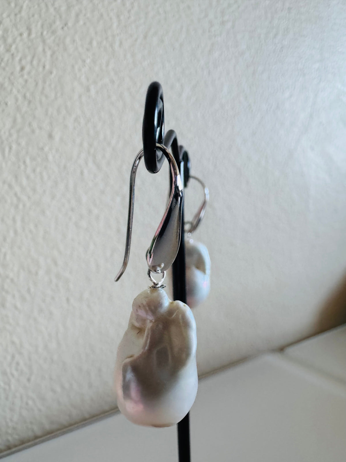 925 Sterling Silver Rhodium Plated Freshwater Pearl Drop Earrings, Large Baroque Dangle, Elegant Bridal Jewellery, Anniversary Gift