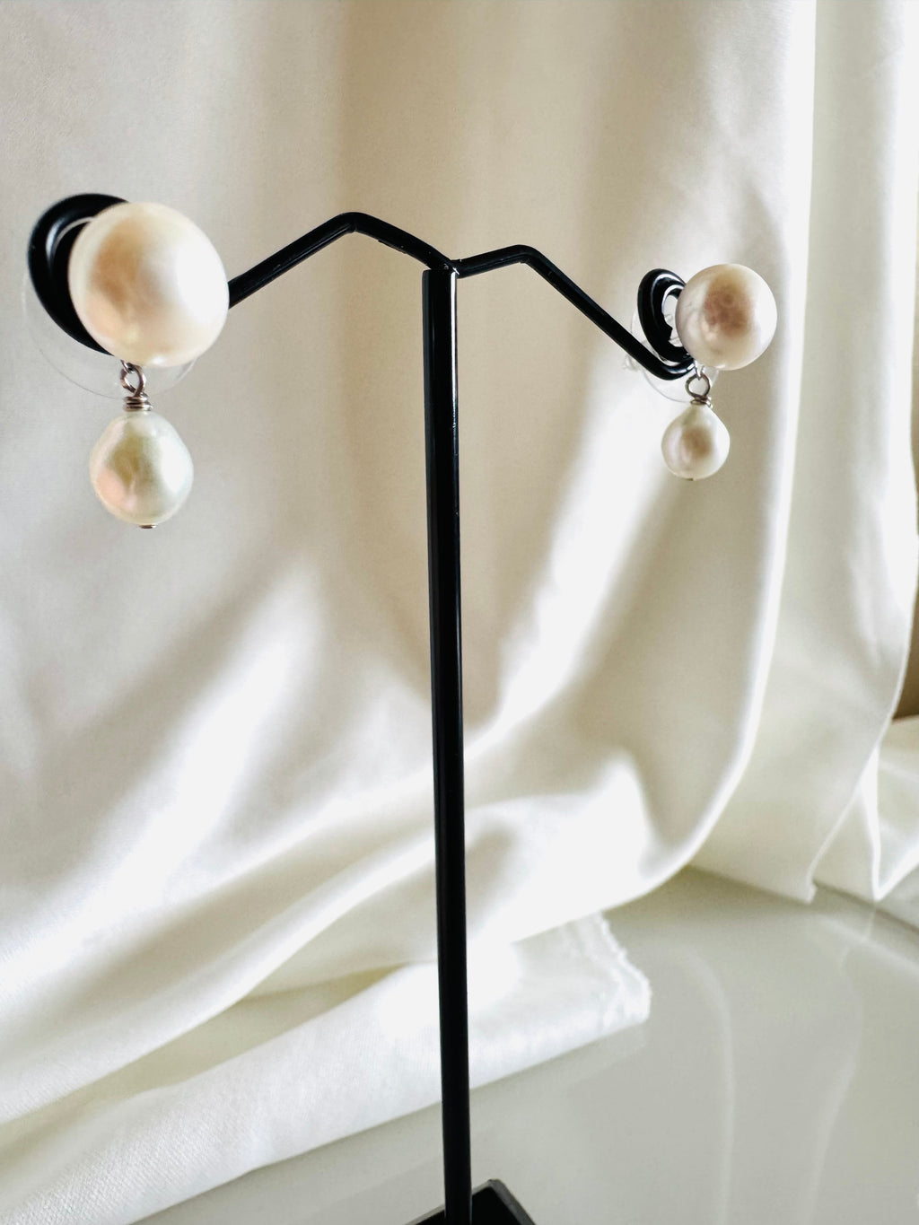 925 Silver Pearl Stud Earrings with Stainless Steel Body & Removable Jackets, Minimalist Dainty Double-Sided Earrings, Gift for Her