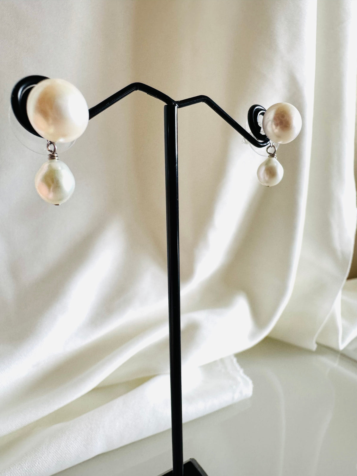 925 Silver Pearl Stud Earrings with Stainless Steel Body & Removable Jackets, Minimalist Dainty Double-Sided Earrings, Gift for Her