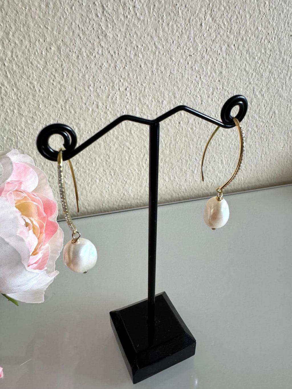 Freshwater semi baroque pearl earrings with sterling silver gold plated earring hooks