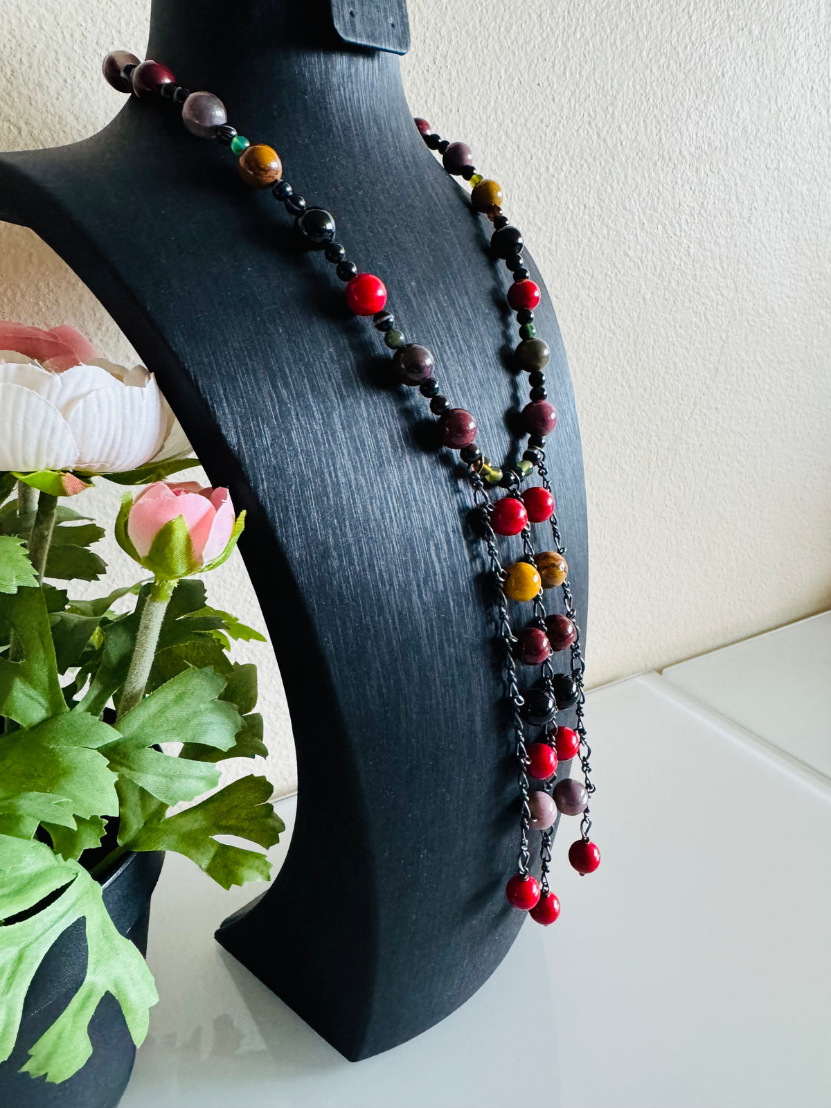 Mookaite Jasper and Red Shell Pearl Necklace, Surgical Stainless Steel Clasp, Tarnish Resistant Brass Chain, Gift for Her, Handmade Sydney