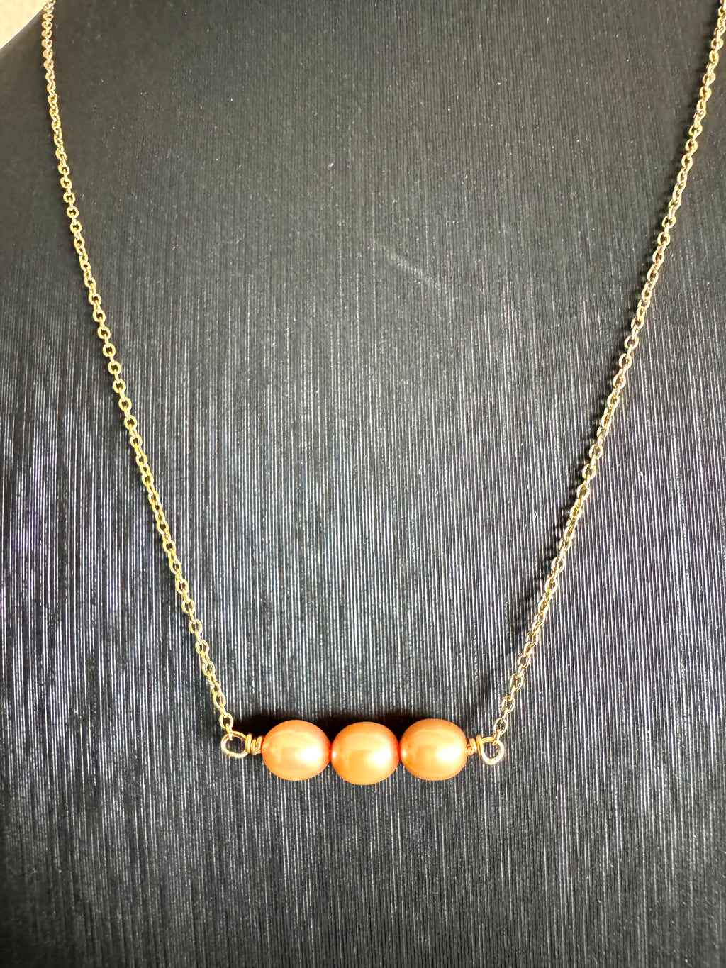 Freshwater golden pearl necklace with stainless gold chains(Tarnish free & water proof)