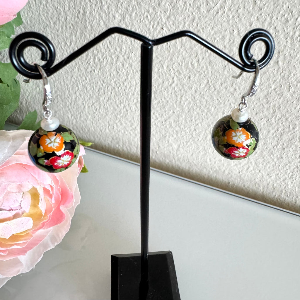 Sterling silver Japanese tensha beads and freshwater pearl earrings