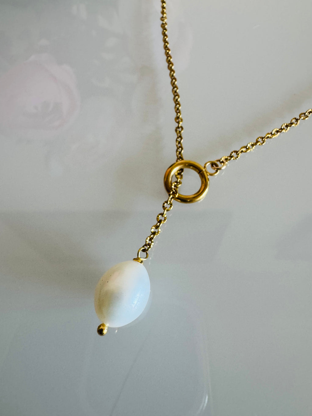 Handmade Freshwater Pearl Necklace, Gold Surgical Stainless Steel Chain Choker, Tarnish Free, Waterproof Necklace, Minimalist Dangle Jewelry