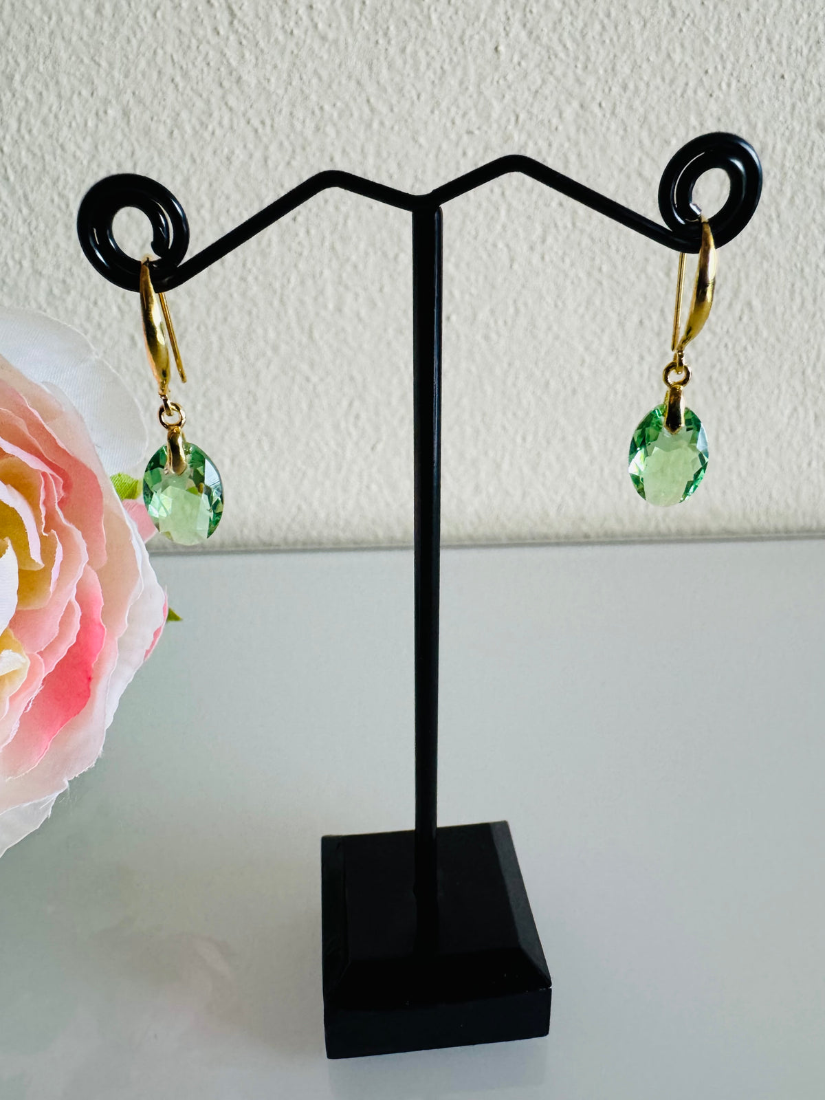 Swarovski Crystal Drop Earrings, Sterling Silver Gold Dangle Earrings, Handmade Australian Jewellery, Peridot Green Crystal, Gift for Her