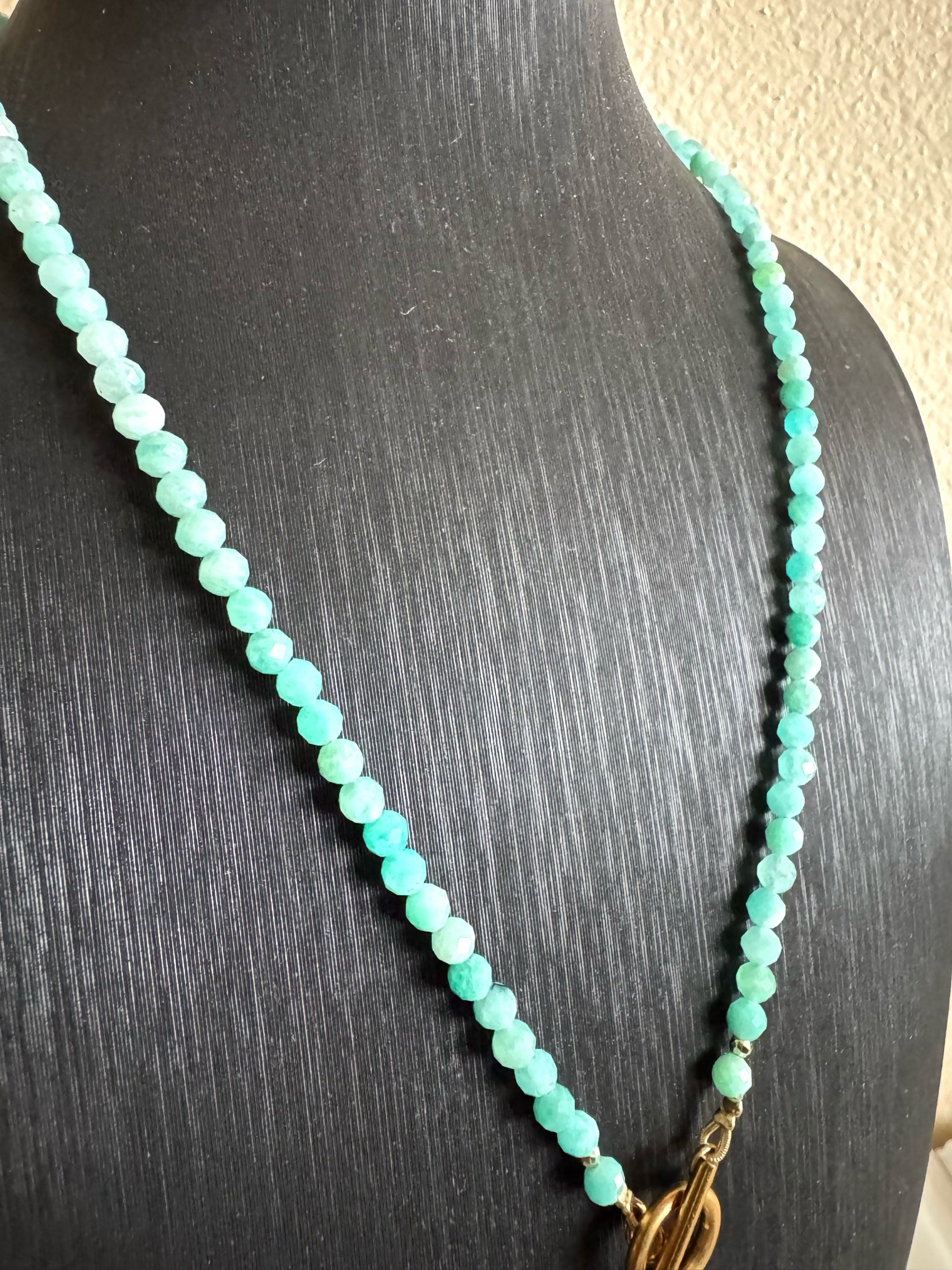 Amazonite and freshwater pearl necklace with stainless gold clasps