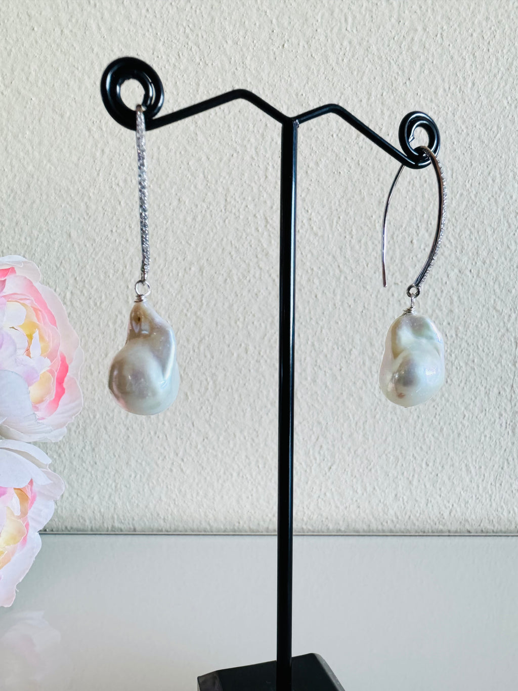 925 Sterling Silver Baroque Pearl Drop Earrings, Rhodium Plated Freshwater Pearl Dangle Earrings, Elegant Bridal Jewellery, Anniversary Gift