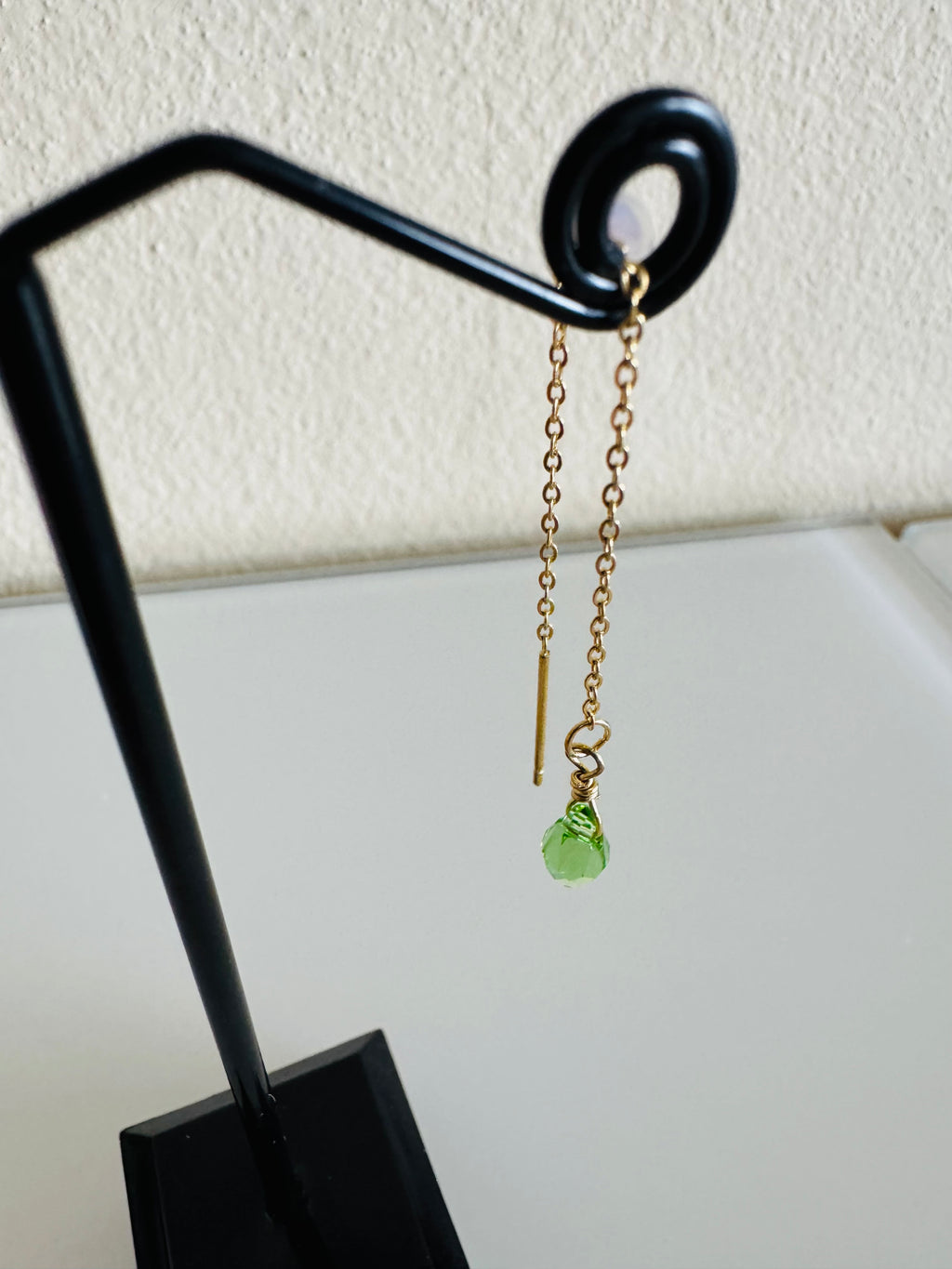 Swarovski Crystal Drop Earrings, Surgical Stainless Gold Dangle Chain Earrings, Handmade Australian Jewellery, Peridot Green Colour