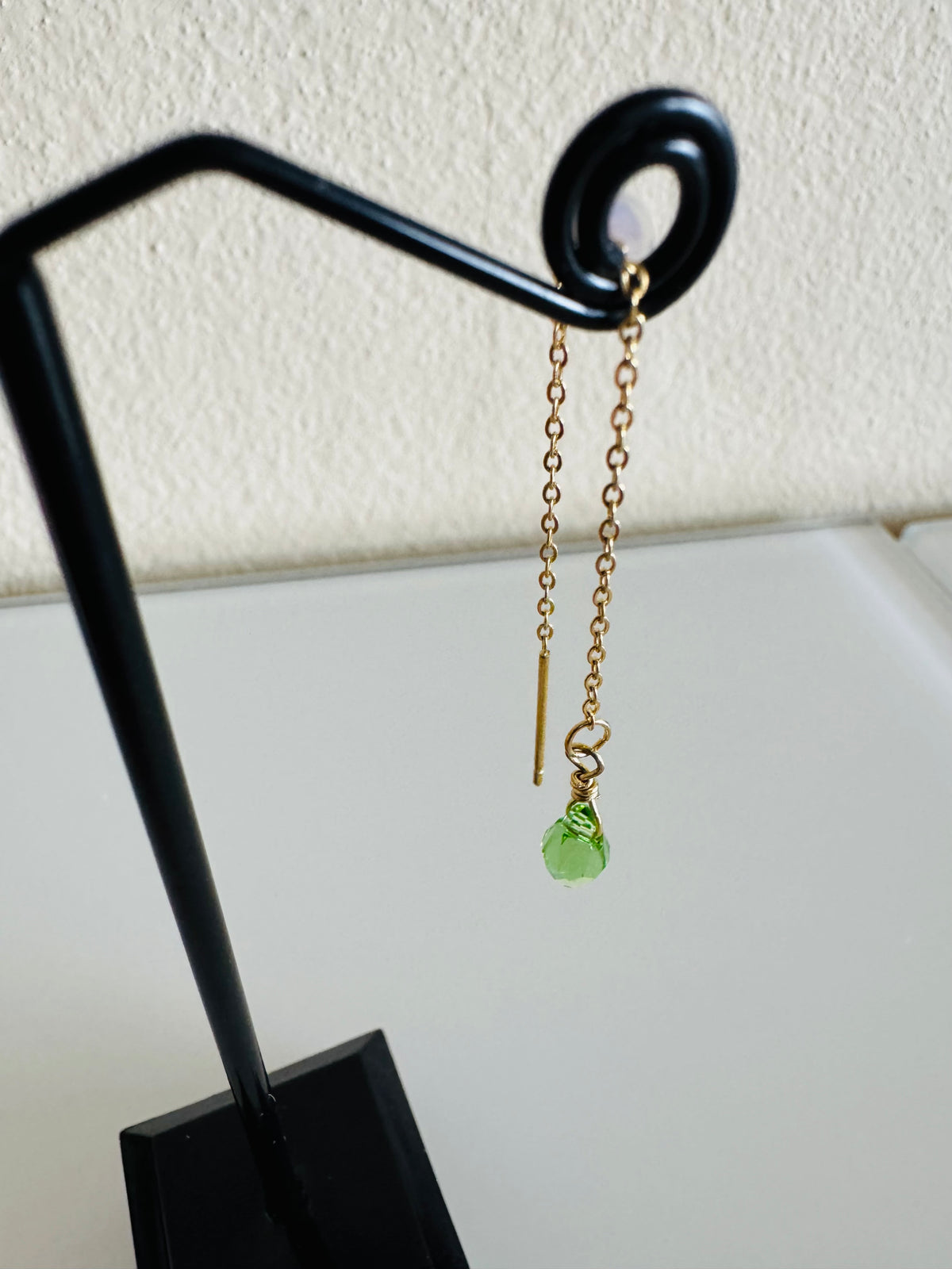 Swarovski Crystal Drop Earrings, Surgical Stainless Gold Dangle Chain Earrings, Handmade Australian Jewellery, Peridot Green Colour
