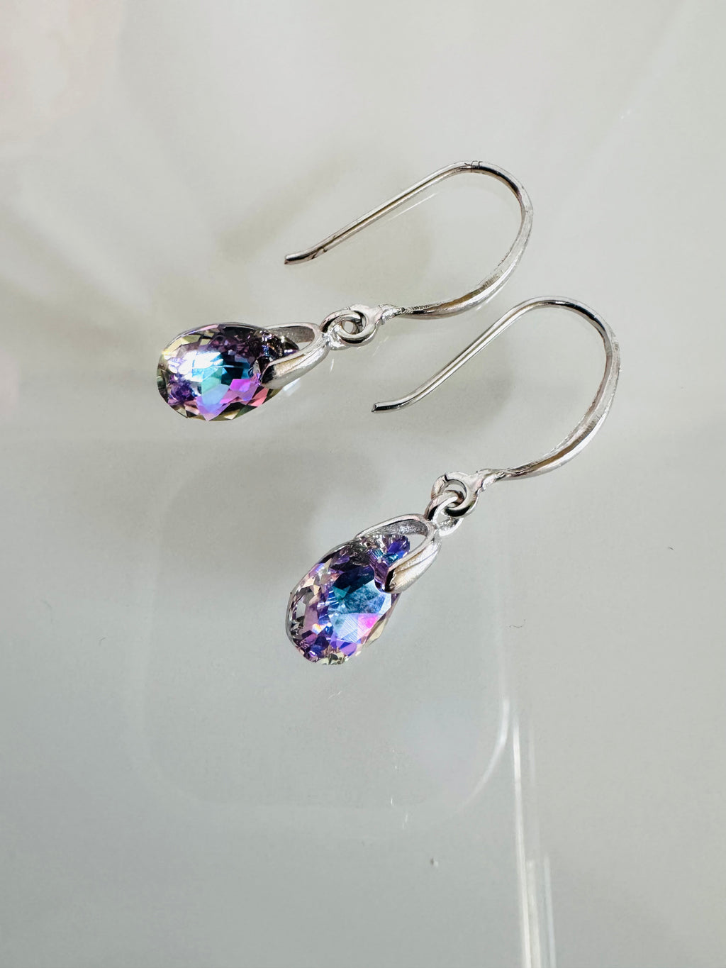 Swarovski Crystal Drop Earrings, Sterling Silver Dangle Earrings, Handmade Australian Jewellery, Pinkish Blue Crystal, Gift for Her