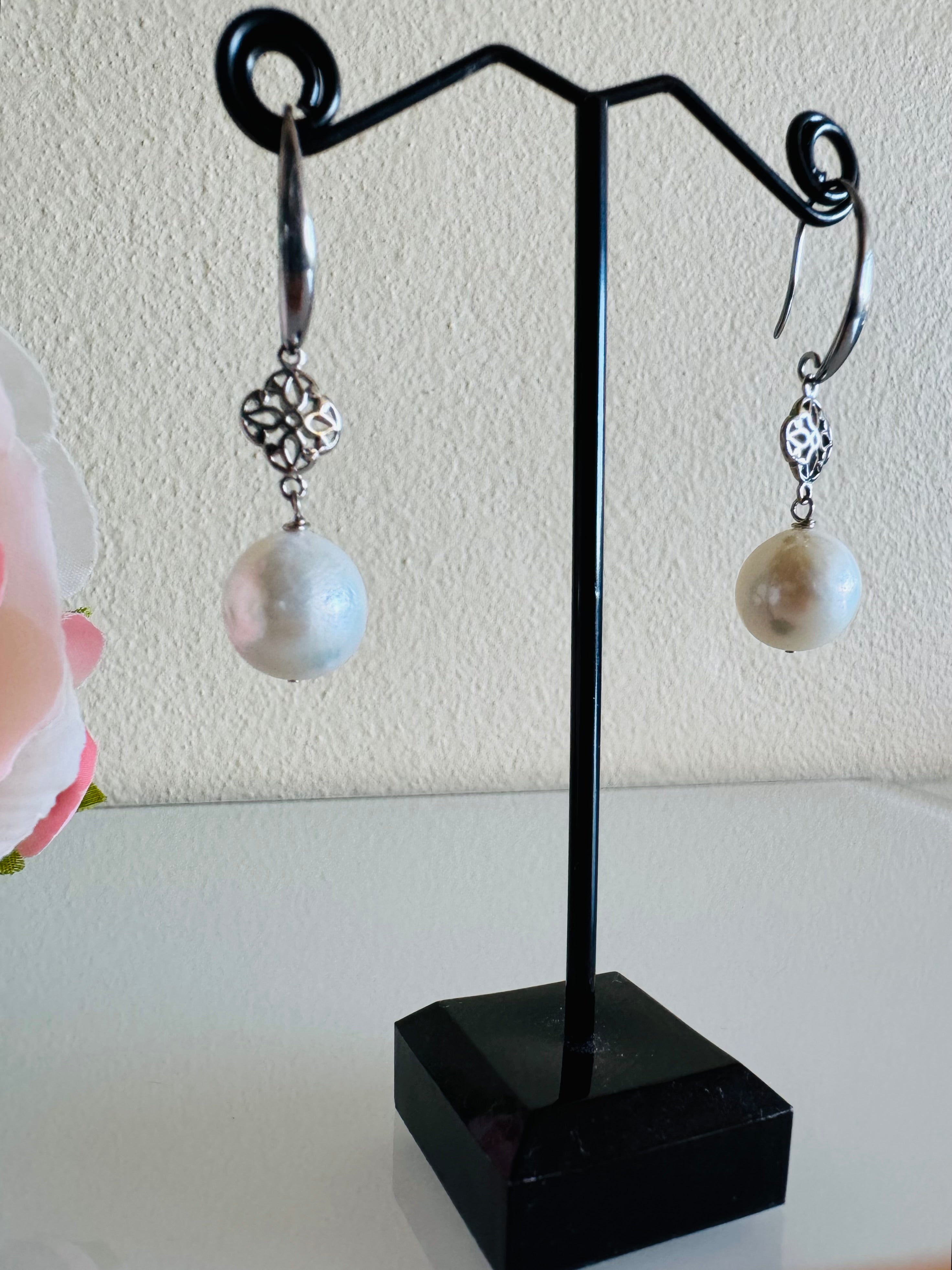 Freshwater Roundish Pearl Drop Earrings With Surgical Stainless Hooks, Dangle, Elegant Bridal Jewellery, Anniversary Gift, 13mm Pearl