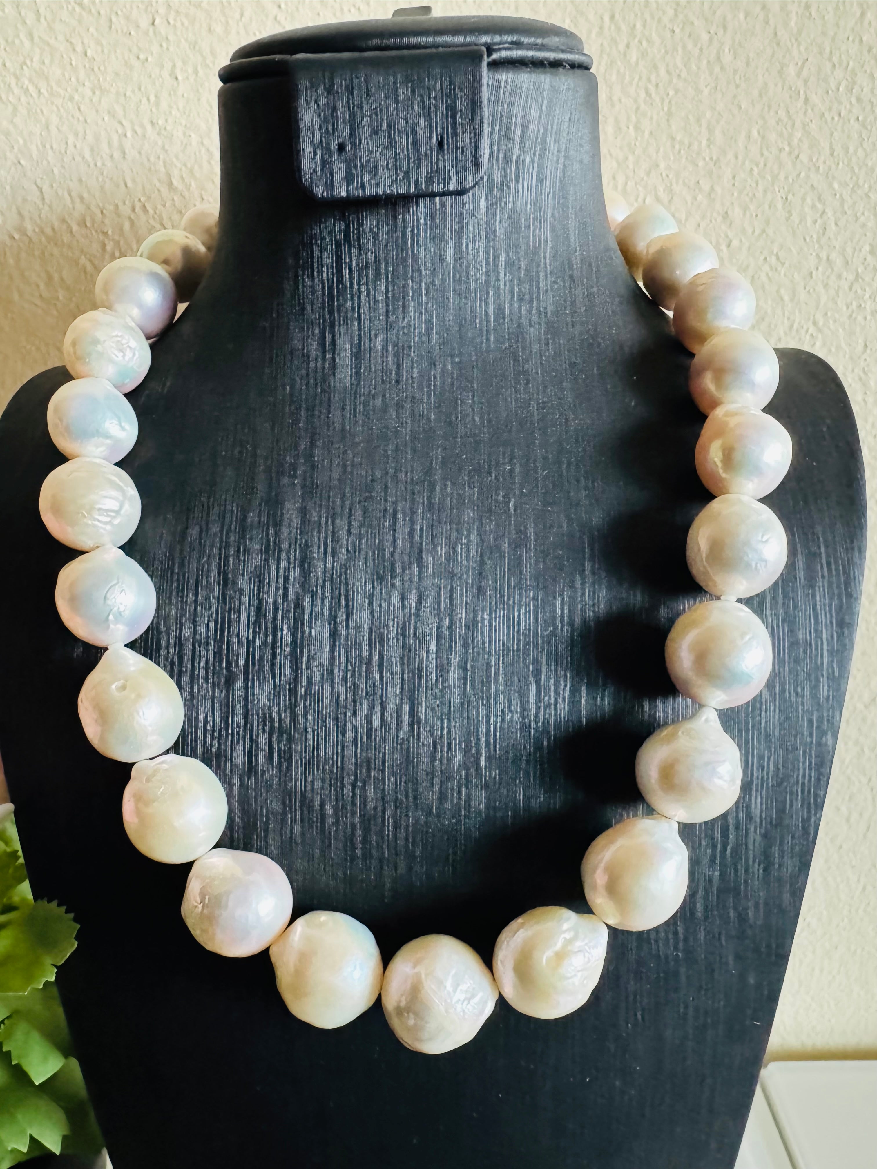 Large White Colour Off Round Pearl Necklace, 925 Sterling Silver Puch Clasp, Genuine Pearl Jewelry, Handcrafted in Australia, Exclusive Gift
