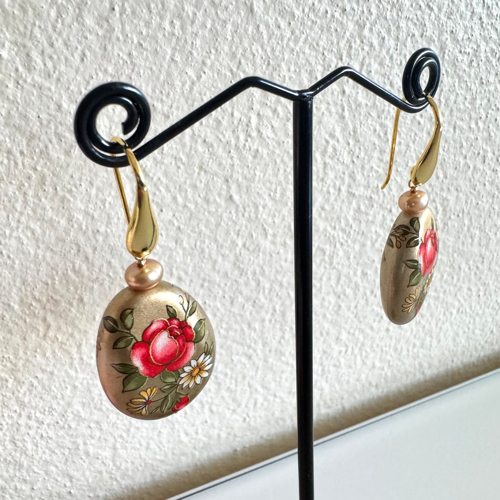 Sterling silver Japanese tensha beads and freshwater pearl earrings