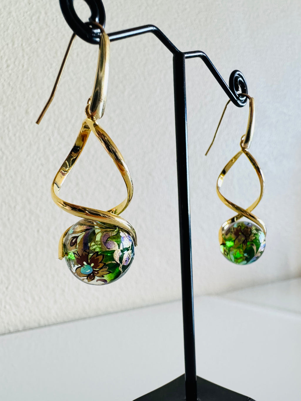 Japanese Tensha Beads Earrings with Surgical Gold Stainless Steel Hooks