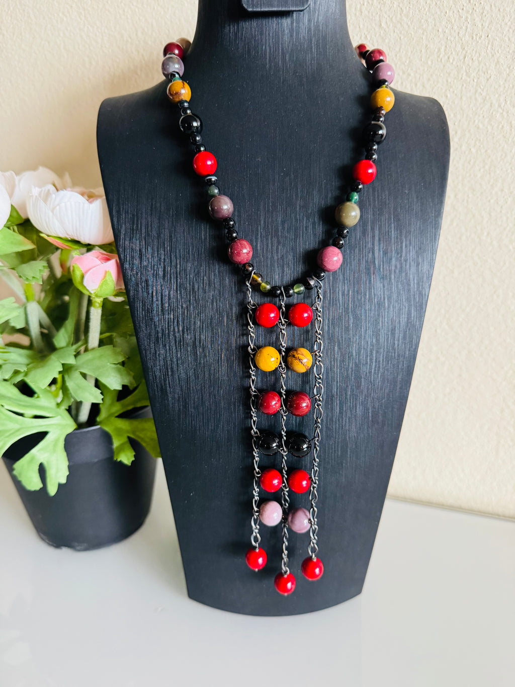 Mookaite Jasper and Red Shell Pearl Necklace, Surgical Stainless Steel Clasp, Tarnish Resistant Brass Chain, Gift for Her, Handmade Sydney