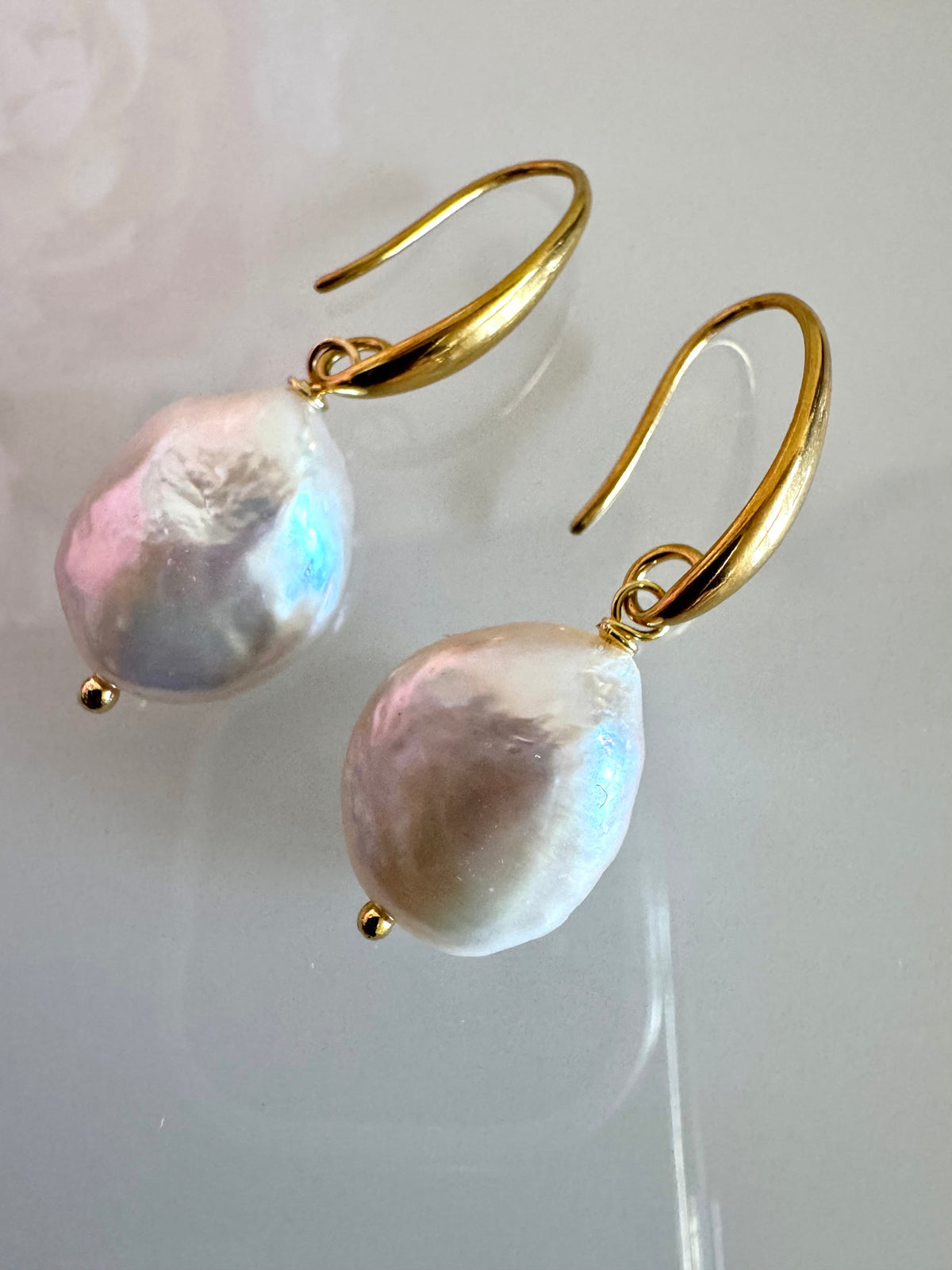 Freshwater Coin Shape Baroque Pearl Drop Earrings, Surgical Stainless Gold Dangle Earrings, Handmade Australian Jewellery, Gift For Her